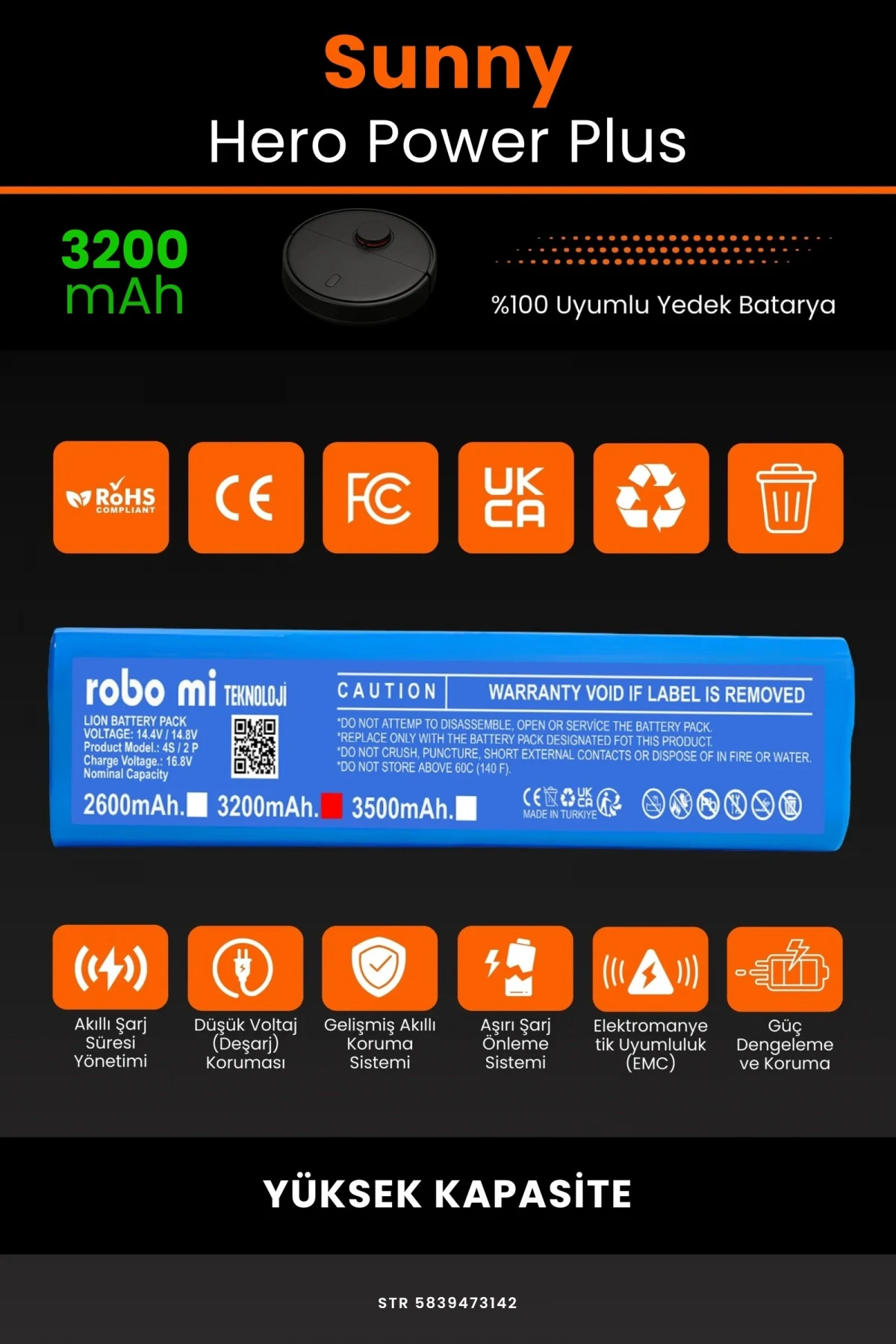 Sunny Hero Power Plus 3200mAh Robot Süpürge Bataryası - Gerçek Kapasite, Maksimum Güvenlik