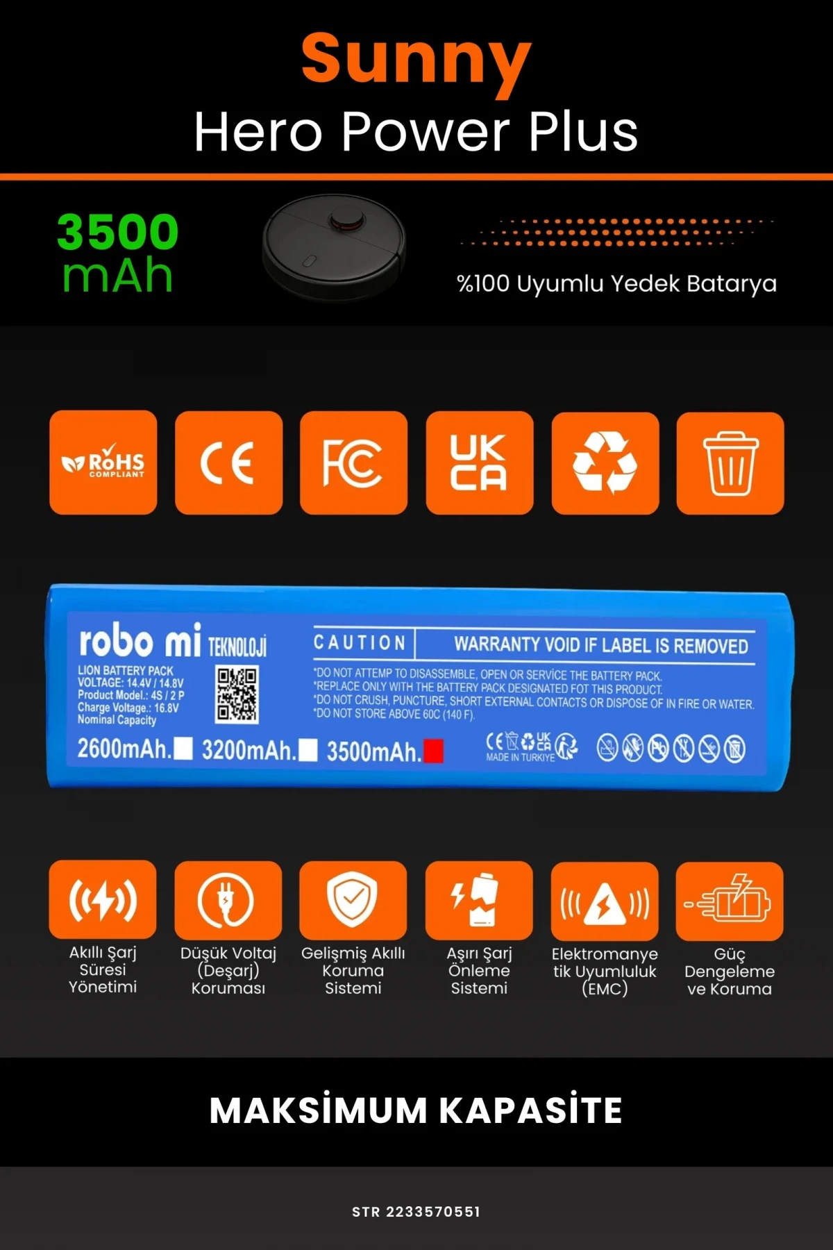 Sunny Hero Power Plus 3500mAh Robot Süpürge Bataryası - Gerçek Kapasite, Maksimum Güvenlik