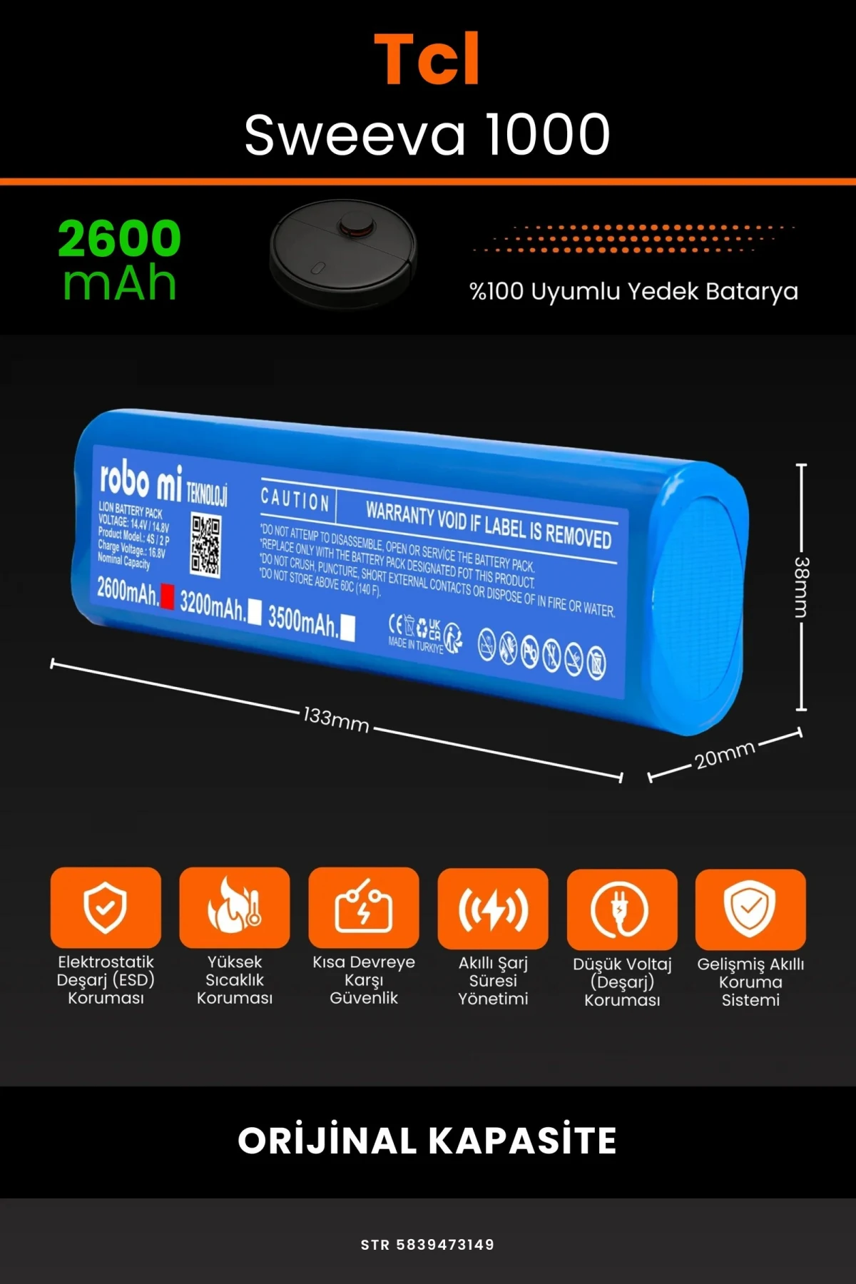 Tcl Sweeva 1000 2600mAh Robot Süpürge Bataryası - Gerçek Kapasite, Maksimum Güvenlik