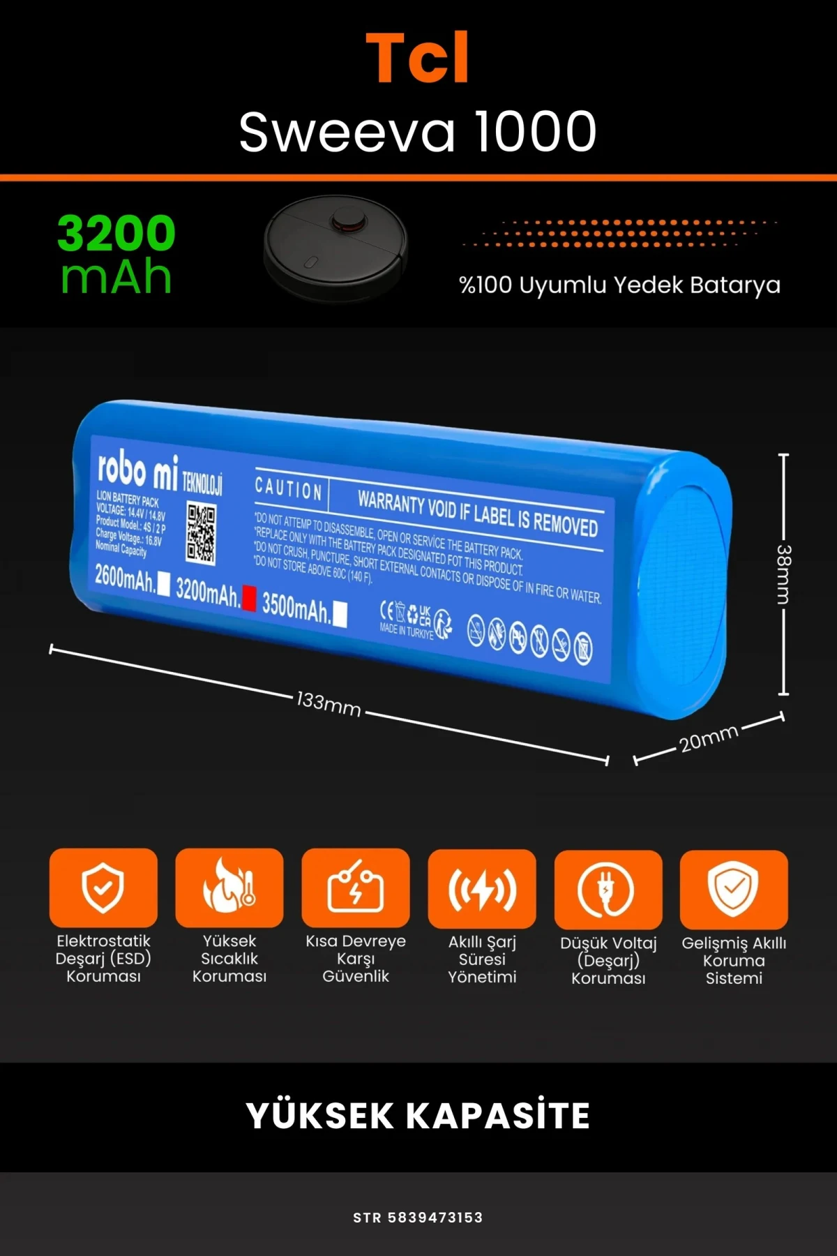 Tcl Sweeva 1000 3200mAh Robot Süpürge Bataryası - Gerçek Kapasite, Maksimum Güvenlik
