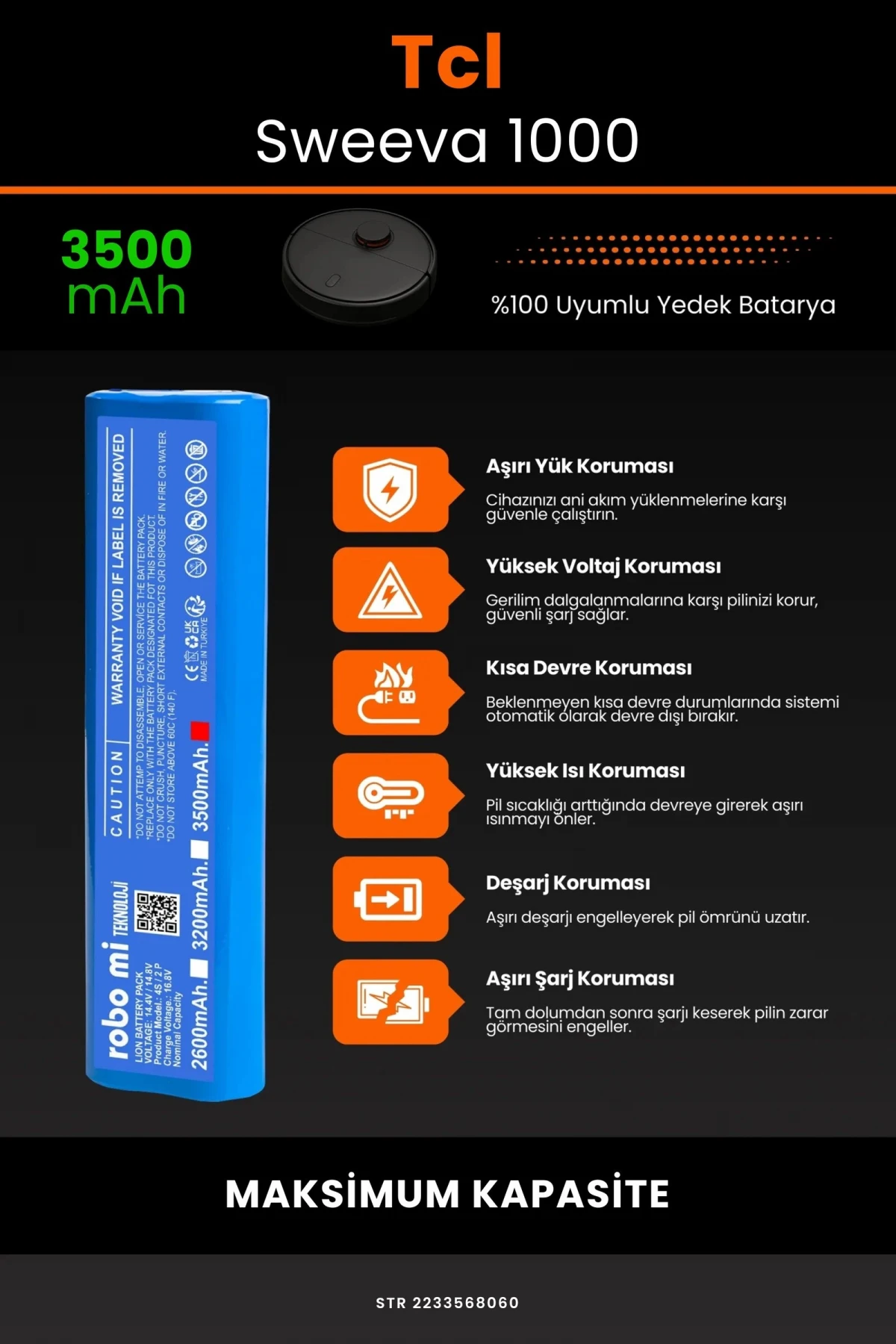 Tcl Sweeva 1000 3500mAh Robot Süpürge Bataryası - Gerçek Kapasite, Maksimum Güvenlik
