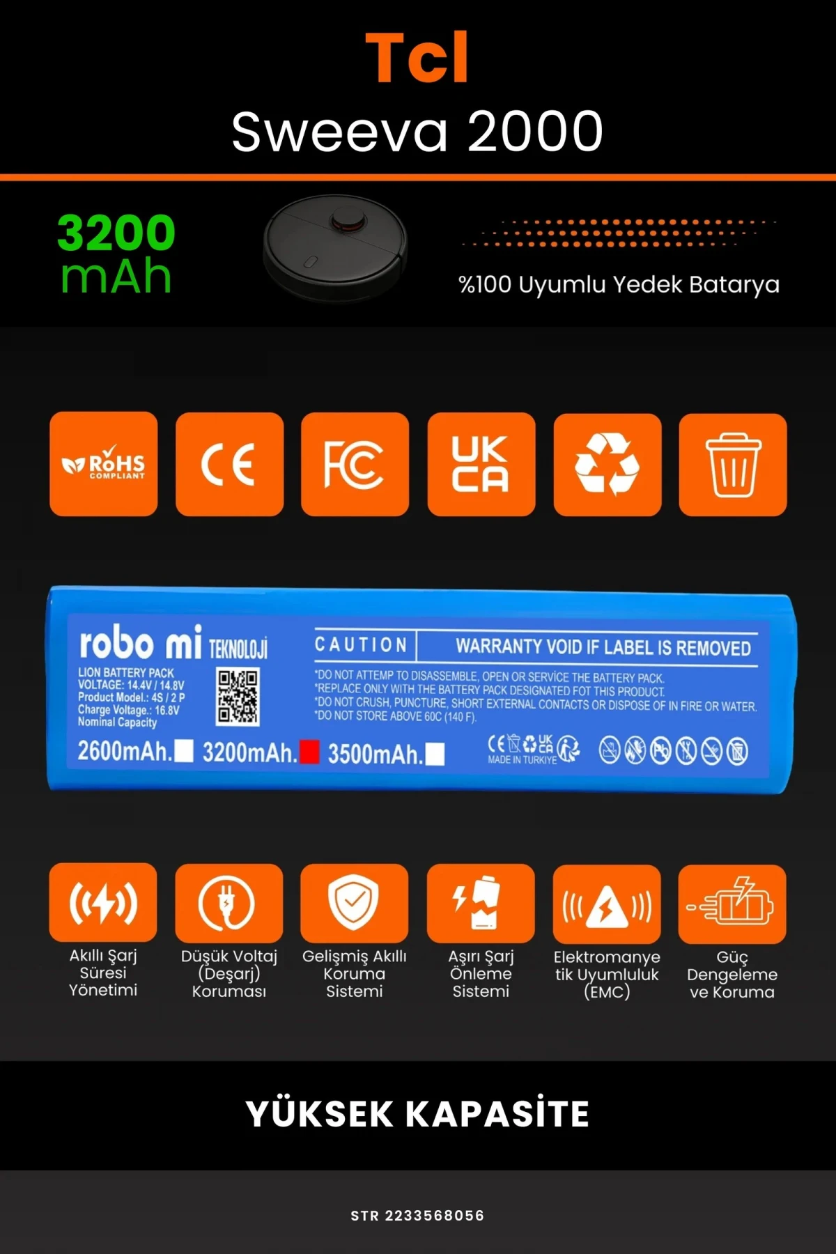 Tcl Sweeva 2000 3200mAh Robot Süpürge Bataryası - Gerçek Kapasite, Maksimum Güvenlik