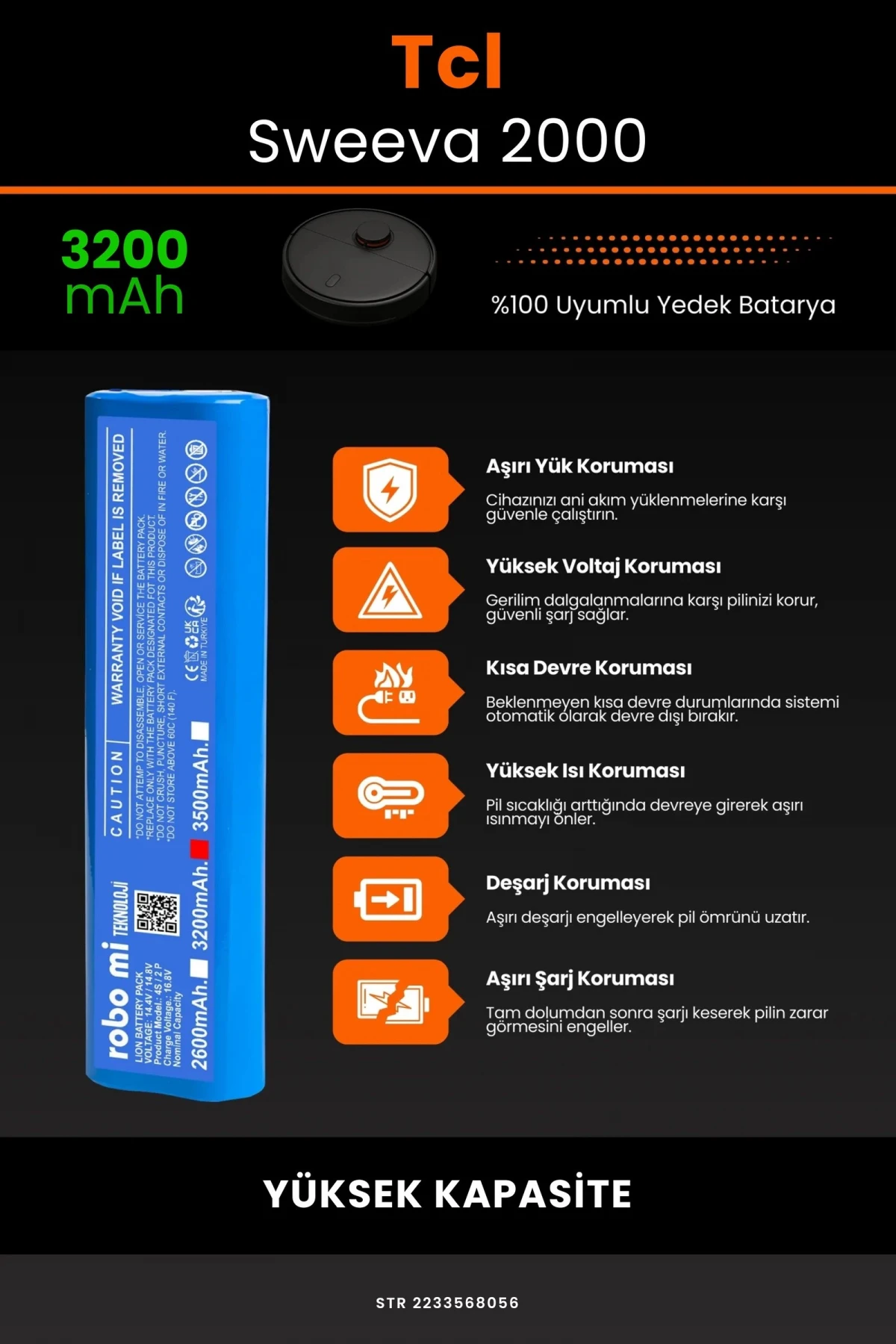 Tcl Sweeva 2000 3200mAh Robot Süpürge Bataryası - Gerçek Kapasite, Maksimum Güvenlik