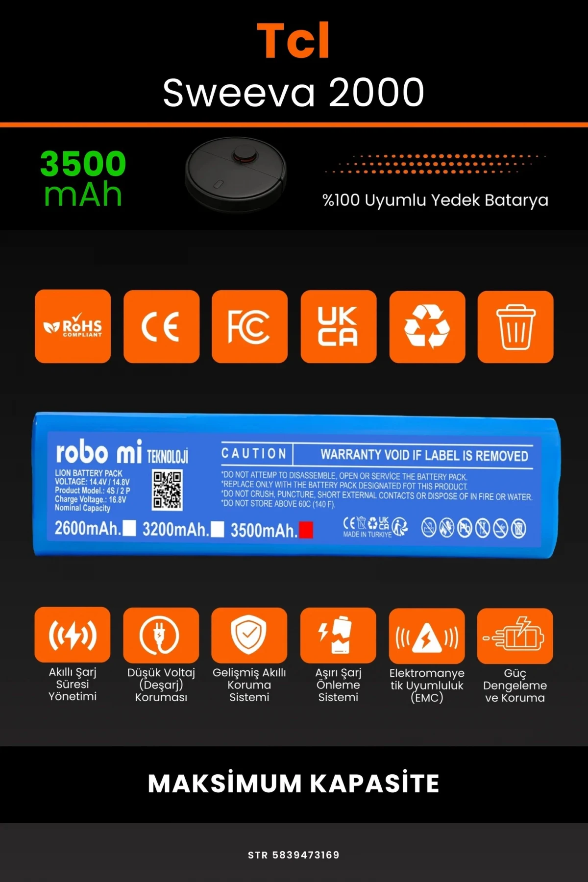 Tcl Sweeva 2000 3500mAh Robot Süpürge Bataryası - Gerçek Kapasite, Maksimum Güvenlik