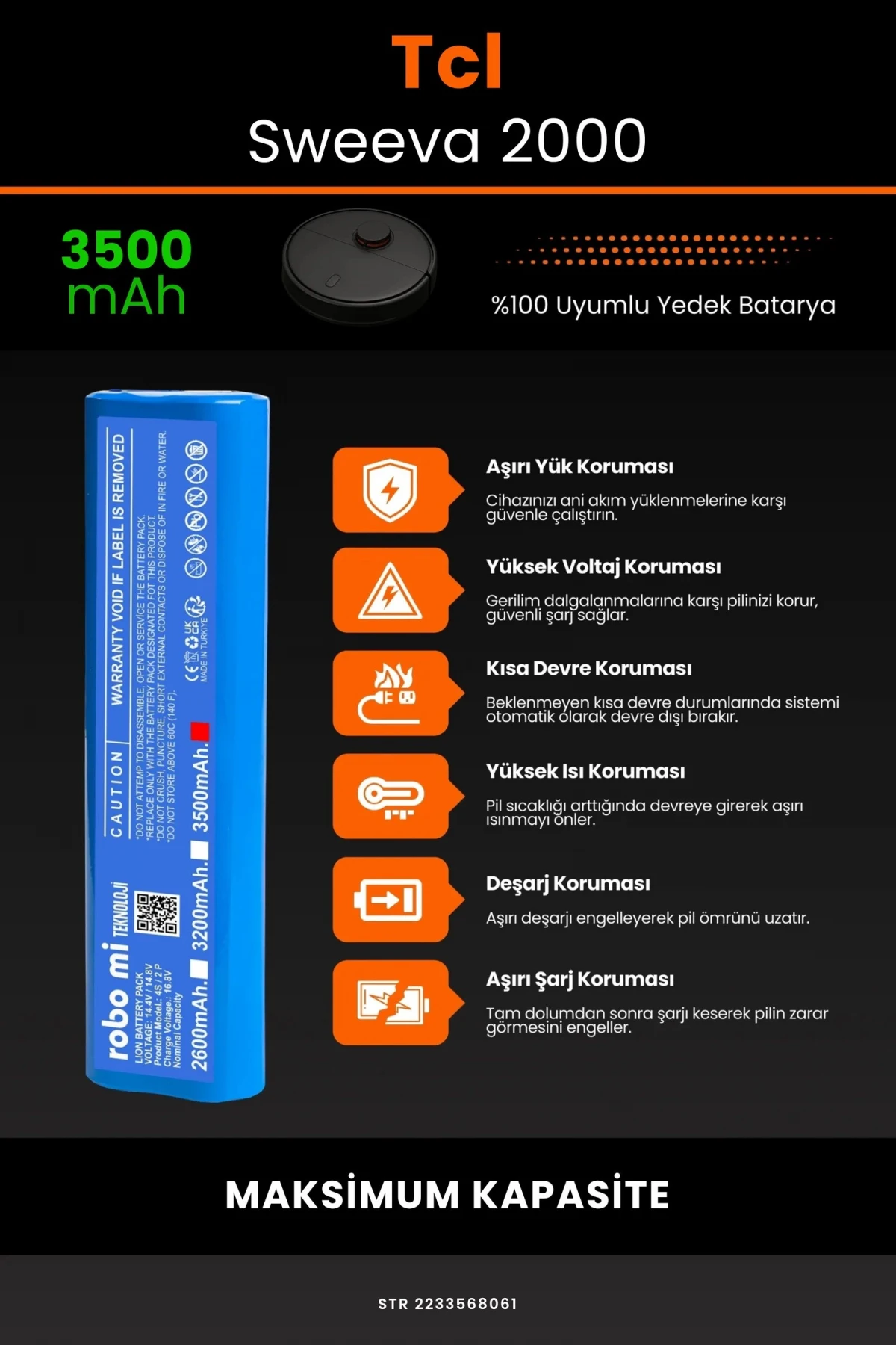Tcl Sweeva 2000 3500mAh Robot Süpürge Bataryası - Gerçek Kapasite, Maksimum Güvenlik