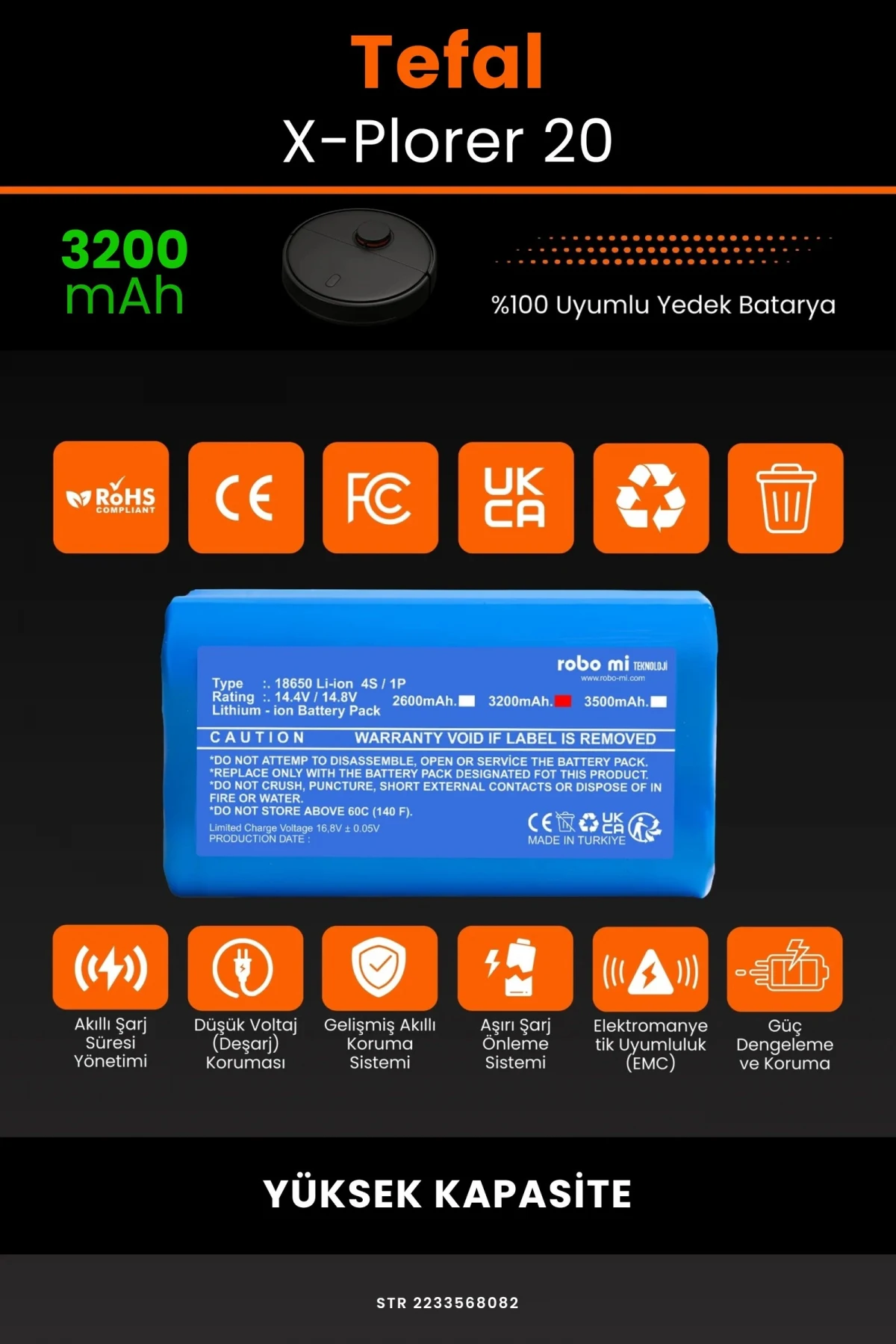 Tefal X-Plorer 20 3200mAh Robot Süpürge Bataryası - Gerçek Kapasite, Maksimum Güvenlik