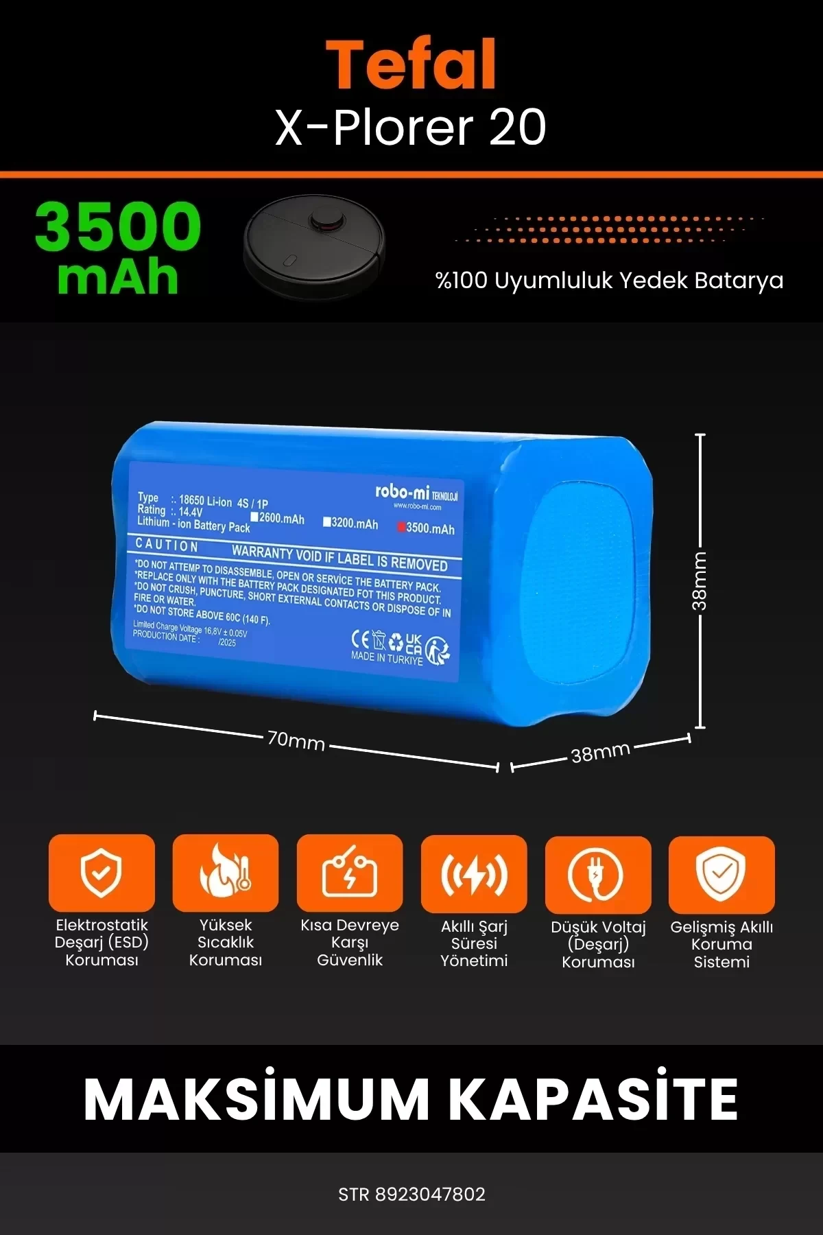 Tefal X-Plorer 20 3500mAh Robot Süpürge Bataryası - Gerçek Kapasite, Maksimum Güvenlik