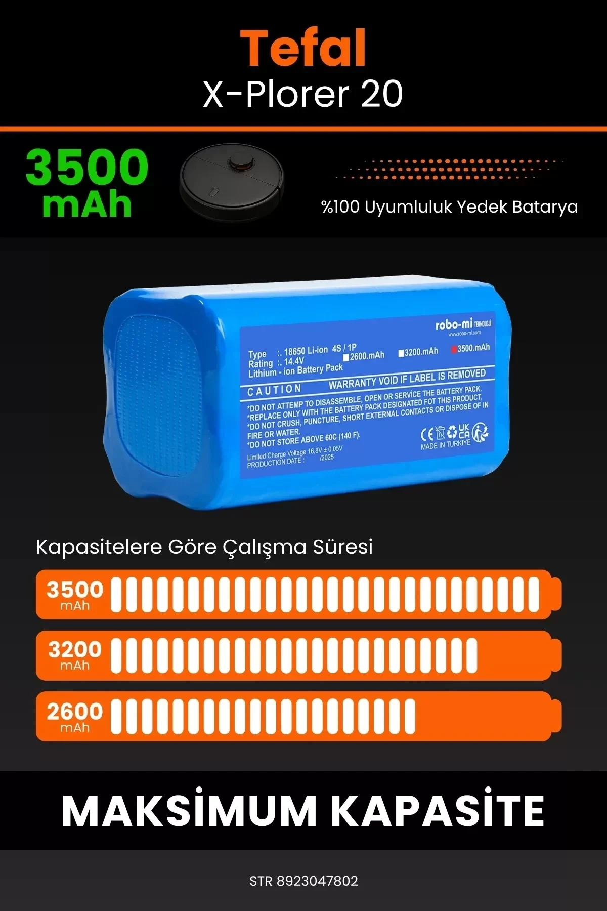 Tefal X-Plorer 20 3500mAh Robot Süpürge Bataryası - Gerçek Kapasite, Maksimum Güvenlik