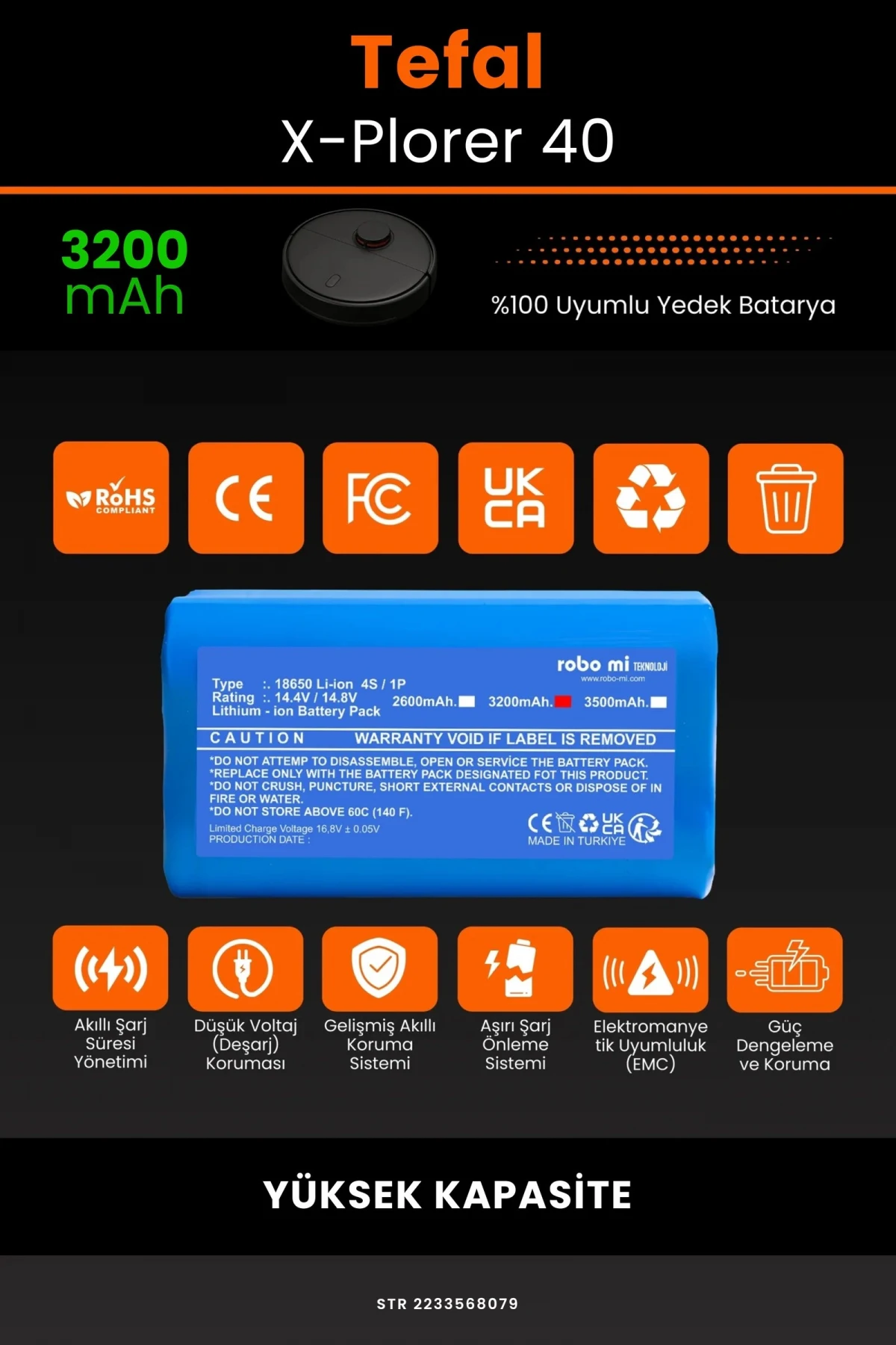 Tefal X-Plorer 40 3200mAh Robot Süpürge Bataryası - Gerçek Kapasite, Maksimum Güvenlik