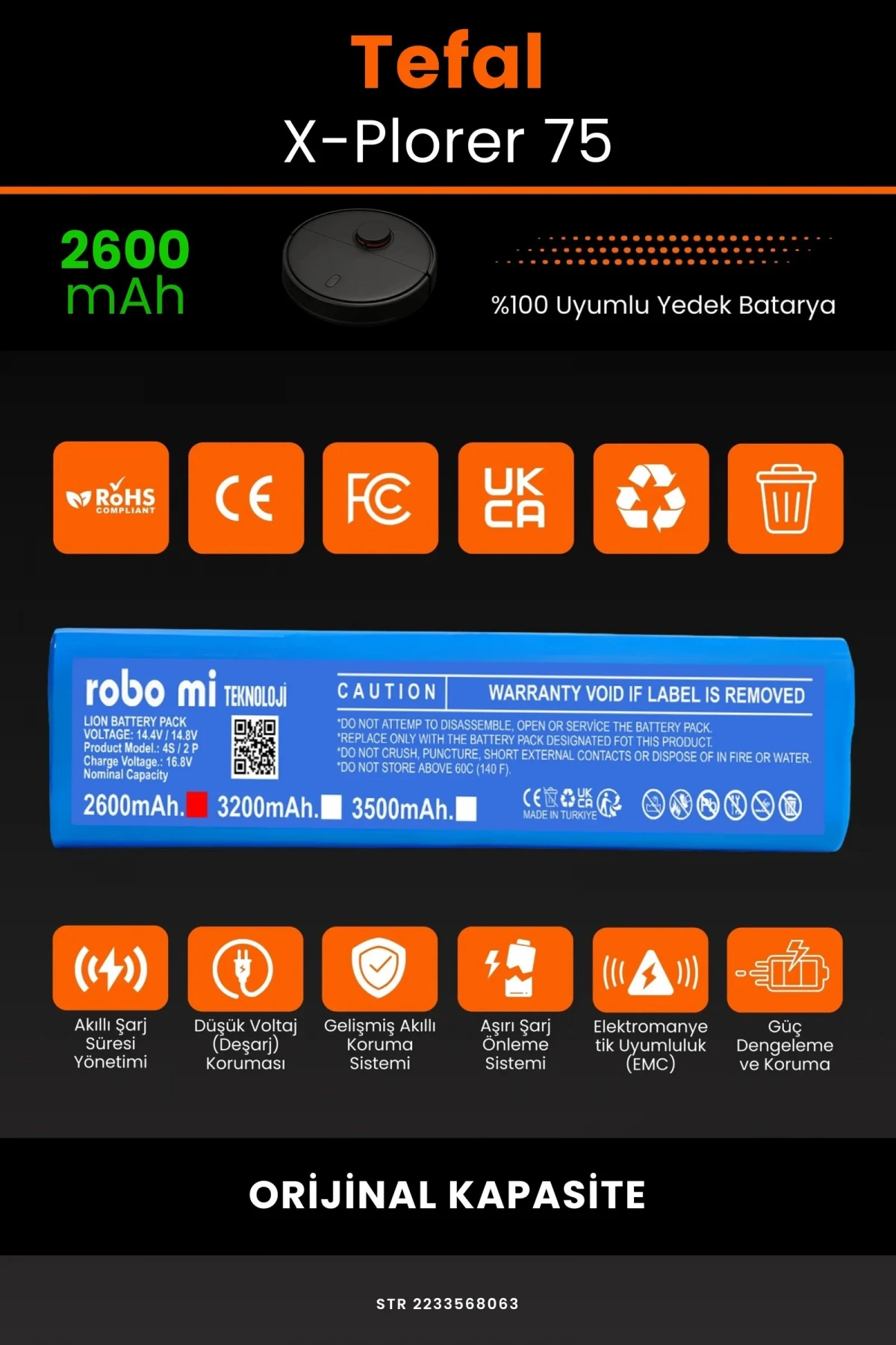 Tefal X-Plorer 75 2600mAh Robot Süpürge Bataryası - Gerçek Kapasite, Maksimum Güvenlik