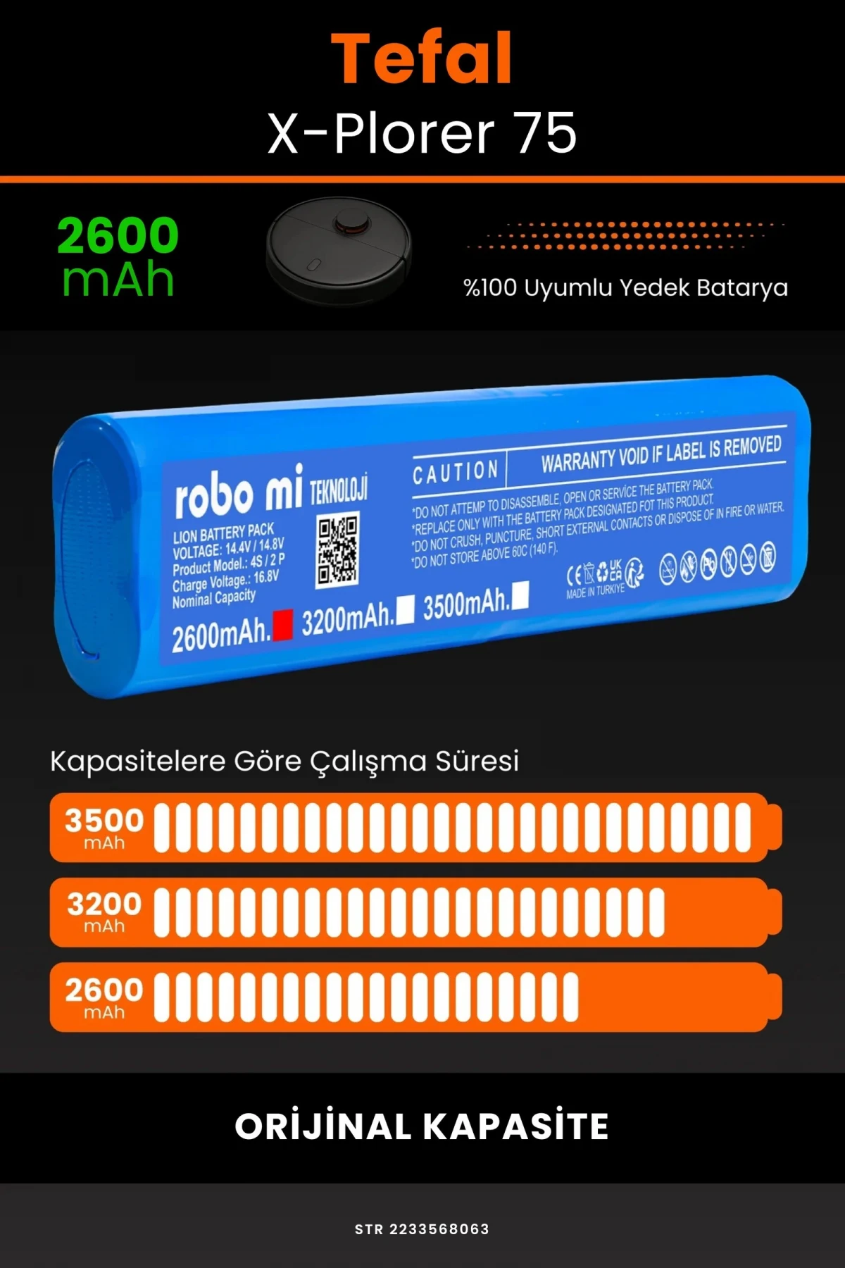 Tefal X-Plorer 75 2600mAh Robot Süpürge Bataryası - Gerçek Kapasite, Maksimum Güvenlik