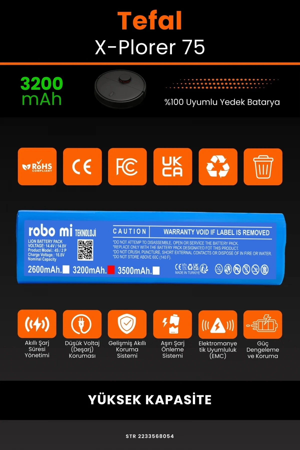 Tefal X-Plorer 75 3200mAh Robot Süpürge Bataryası - Gerçek Kapasite, Maksimum Güvenlik
