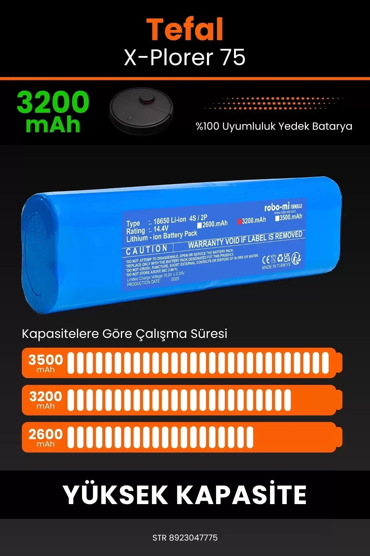 Tefal X-Plorer 75 3200mAh Robot Süpürge Bataryası - Gerçek Kapasite, Maksimum Güvenlik