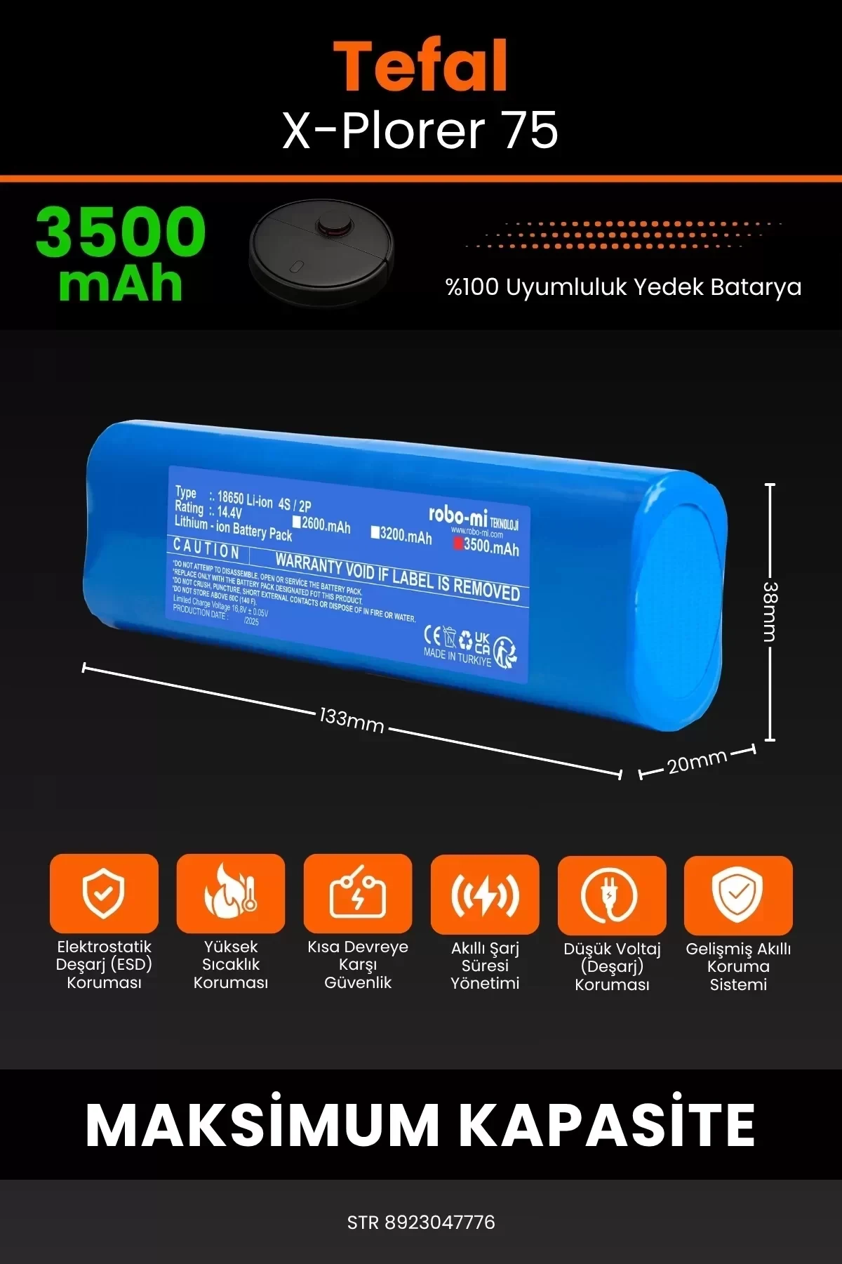 Tefal X-Plorer 75 3500mAh Robot Süpürge Bataryası - Gerçek Kapasite, Maksimum Güvenlik