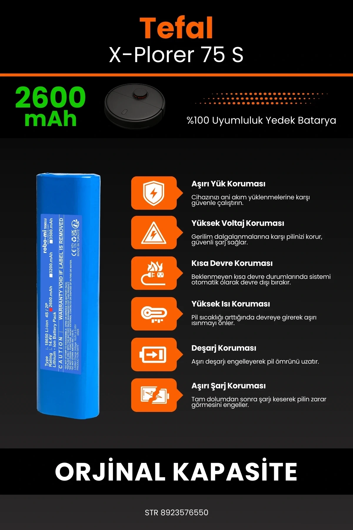 Tefal X-Plorer 75 S 2600mAh Robot Süpürge Bataryası - Gerçek Kapasite, Maksimum Güvenlik