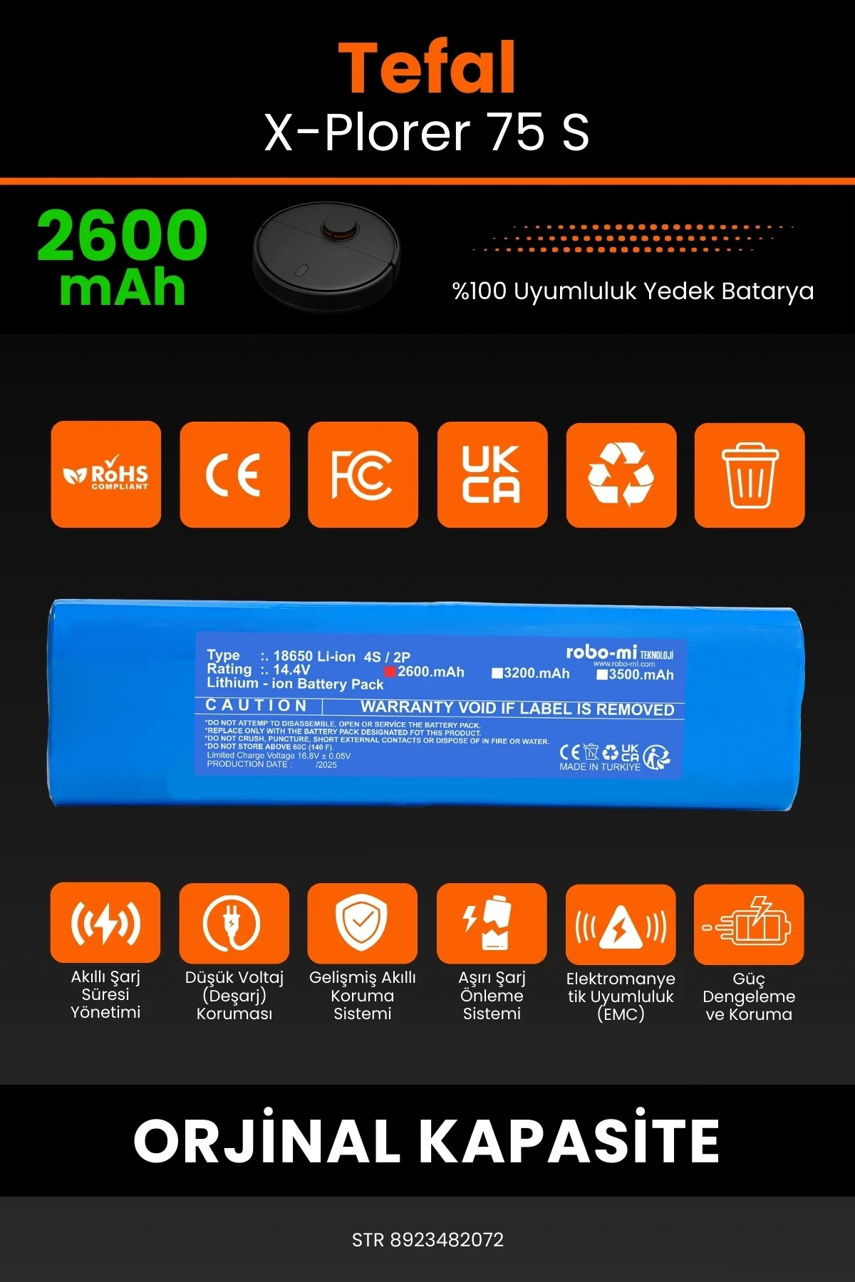 Tefal X-Plorer 75 S 2600mAh Robot Süpürge Bataryası - Koruma Katmanlı Batarya Teknolojisi