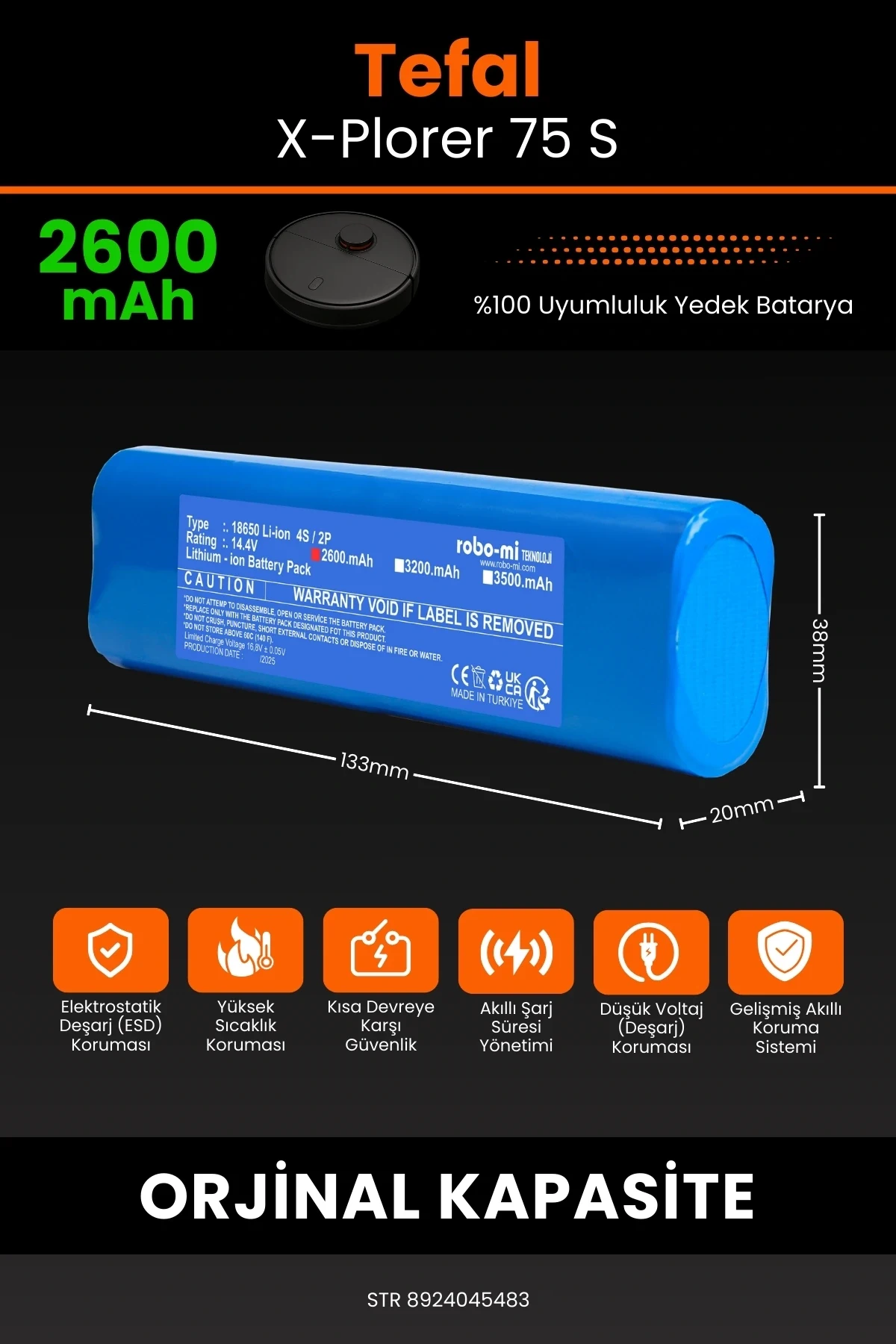 Tefal X-Plorer 75 S 2600mAh Robot Süpürge Bataryası - Yüksek Yoğunluklu Li-ion Hücre