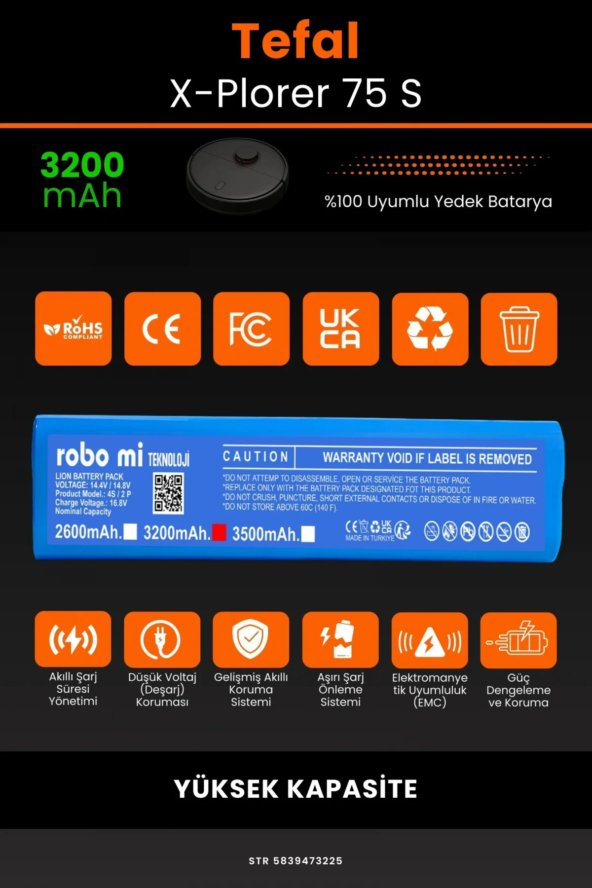 Tefal X-Plorer 75 S 3200mAh Robot Süpürge Bataryası - Gerçek Kapasite, Maksimum Güvenlik