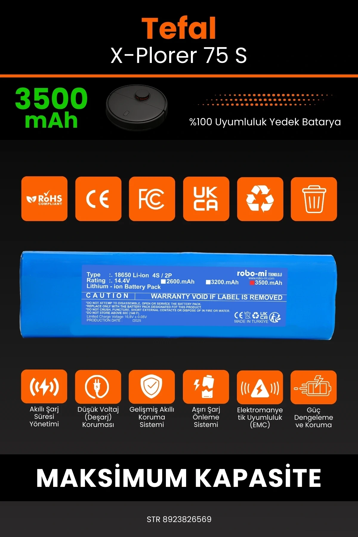 Tefal X-Plorer 75 S 3500mAh Robot Süpürge Bataryası - Koruma Katmanlı Batarya Teknolojisi