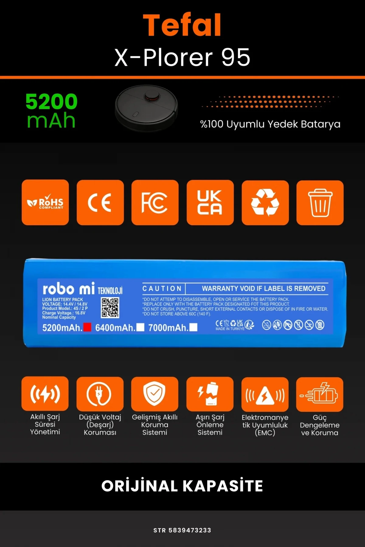 Tefal X-Plorer 95 5200mAh Robot Süpürge Bataryası - Gerçek Kapasite, Maksimum Güvenlik