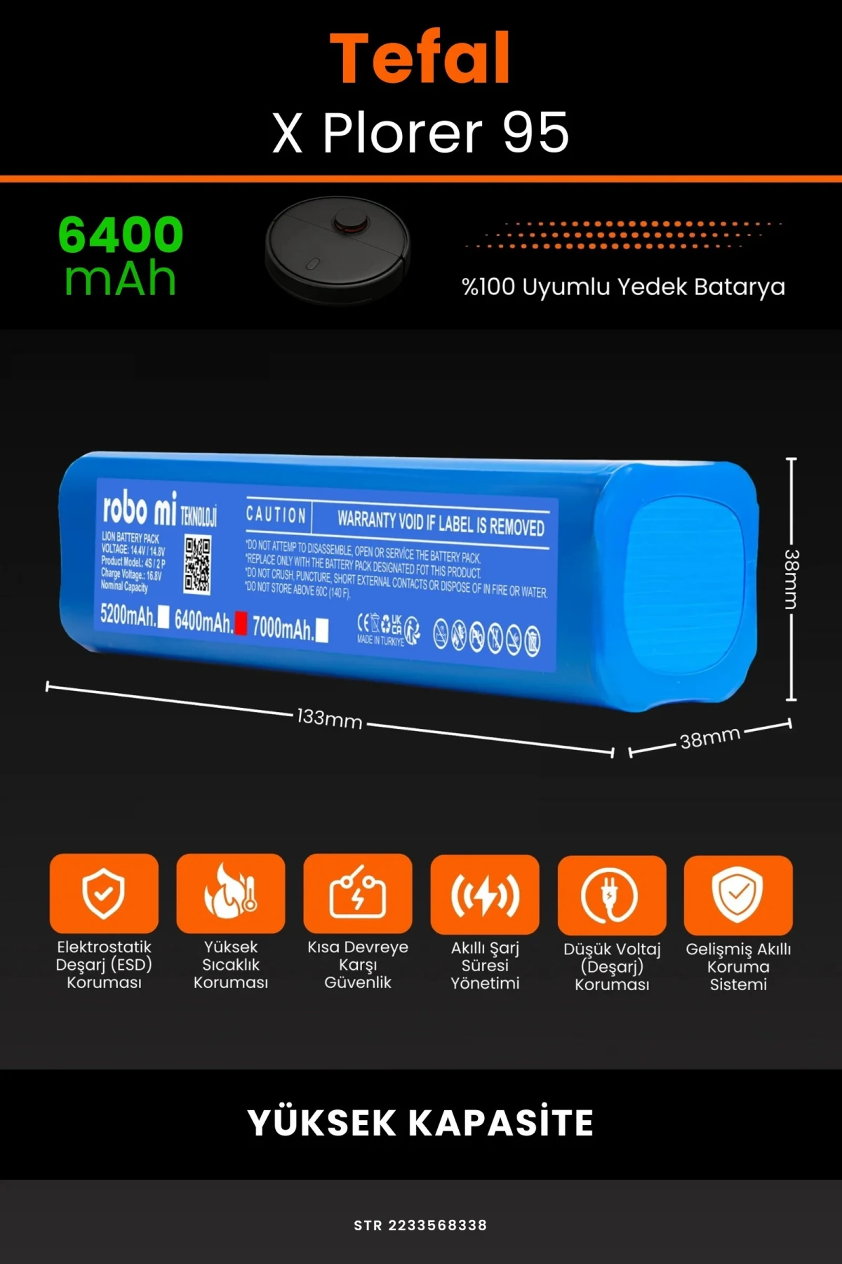 Tefal X-Plorer 95 6400mAh Robot Süpürge Bataryası - Gerçek Kapasite, Maksimum Güvenlik