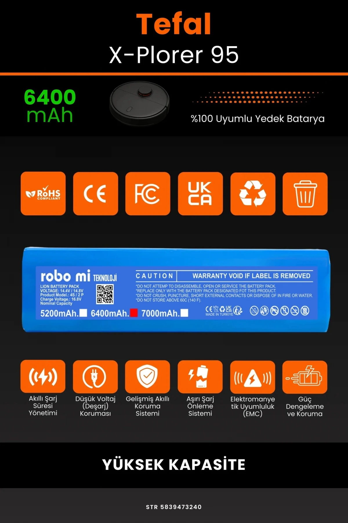 Tefal X-Plorer 95 6400mAh Robot Süpürge Bataryası - Gerçek Kapasite, Maksimum Güvenlik