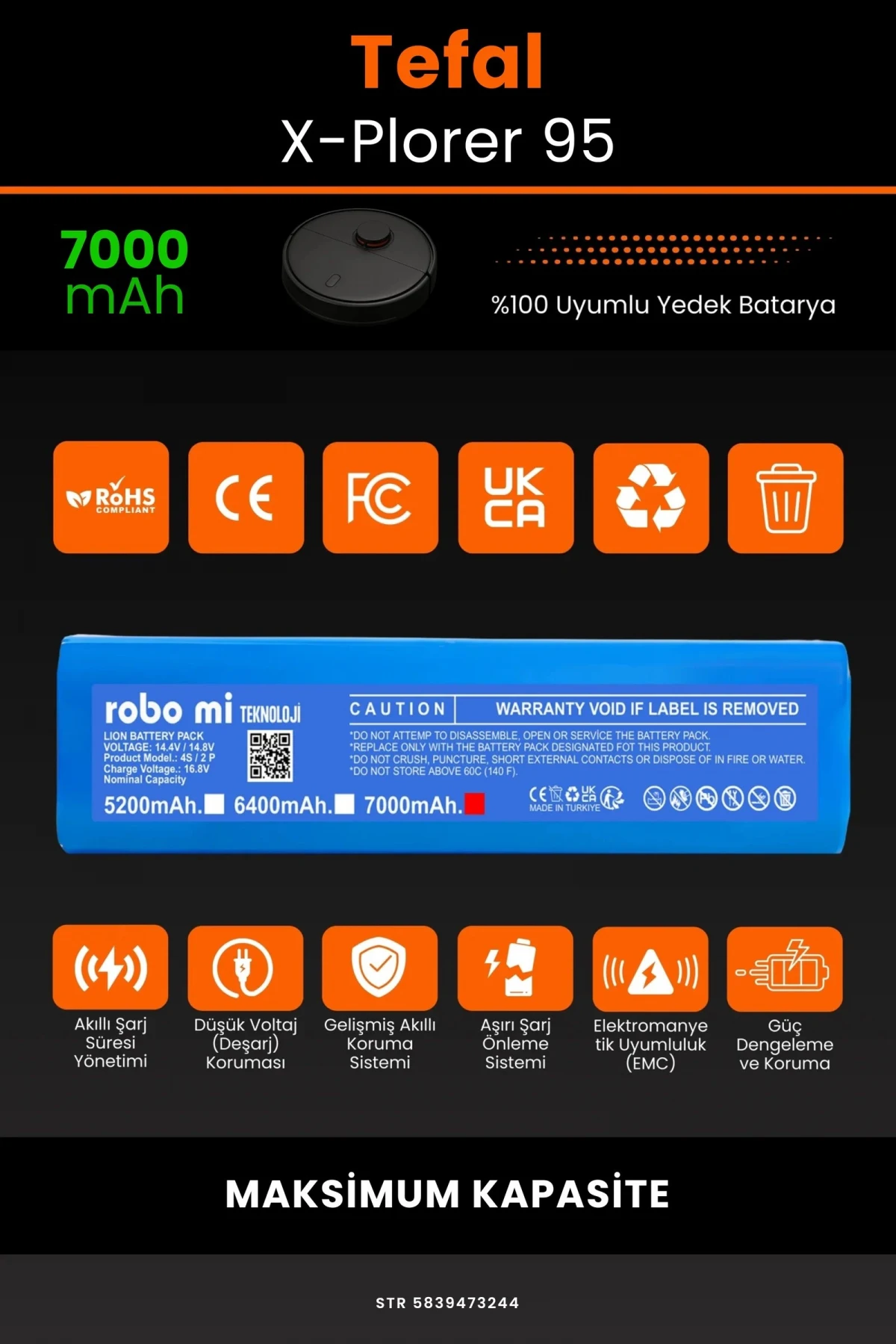 Tefal X-Plorer 95 7000mAh Robot Süpürge Bataryası - Gerçek Kapasite, Maksimum Güvenlik