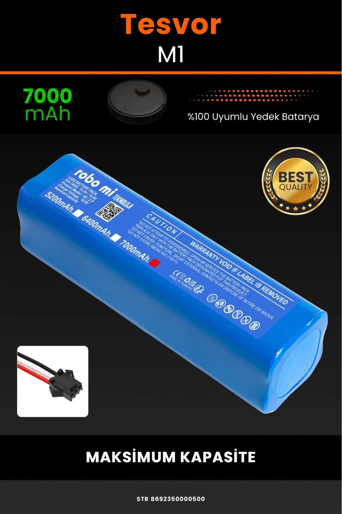 Tesvor M1 Uyumlu Lityum İyon Robot Süpürge Bataryası - Maksimum Kapasite 7000mAh