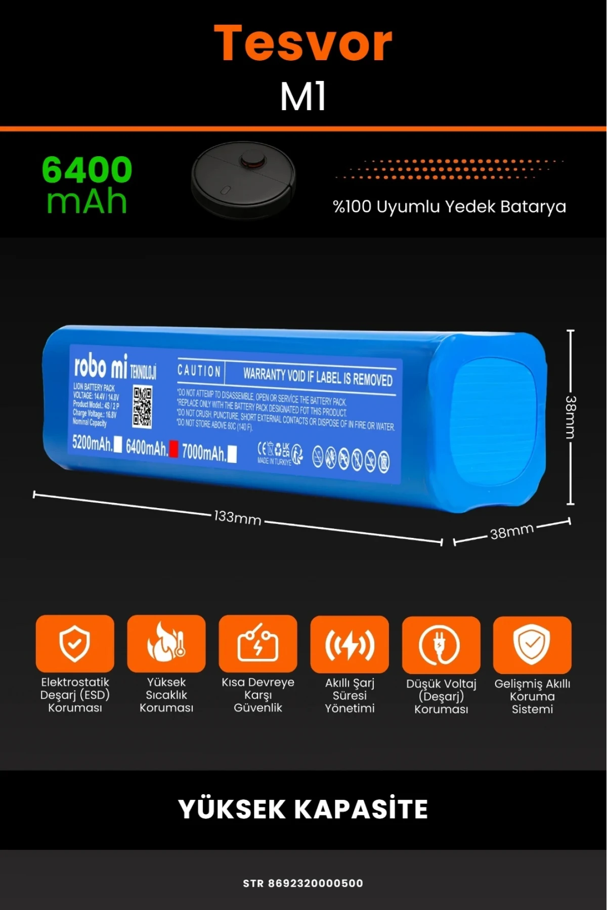 Tesvor M1 Uyumlu Lityum İyon Robot Süpürge Bataryası - Yüksek Kapasite 6400mAh