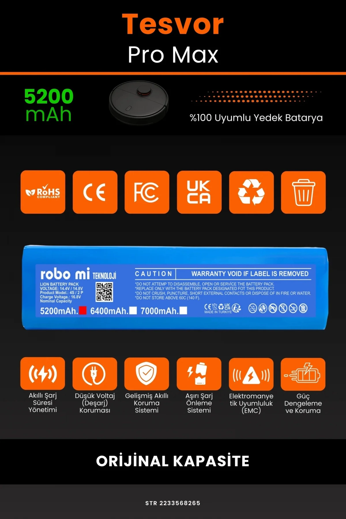 Tesvor Pro Max 5200mAh Robot Süpürge Bataryası - Gerçek Kapasite, Maksimum Güvenlik