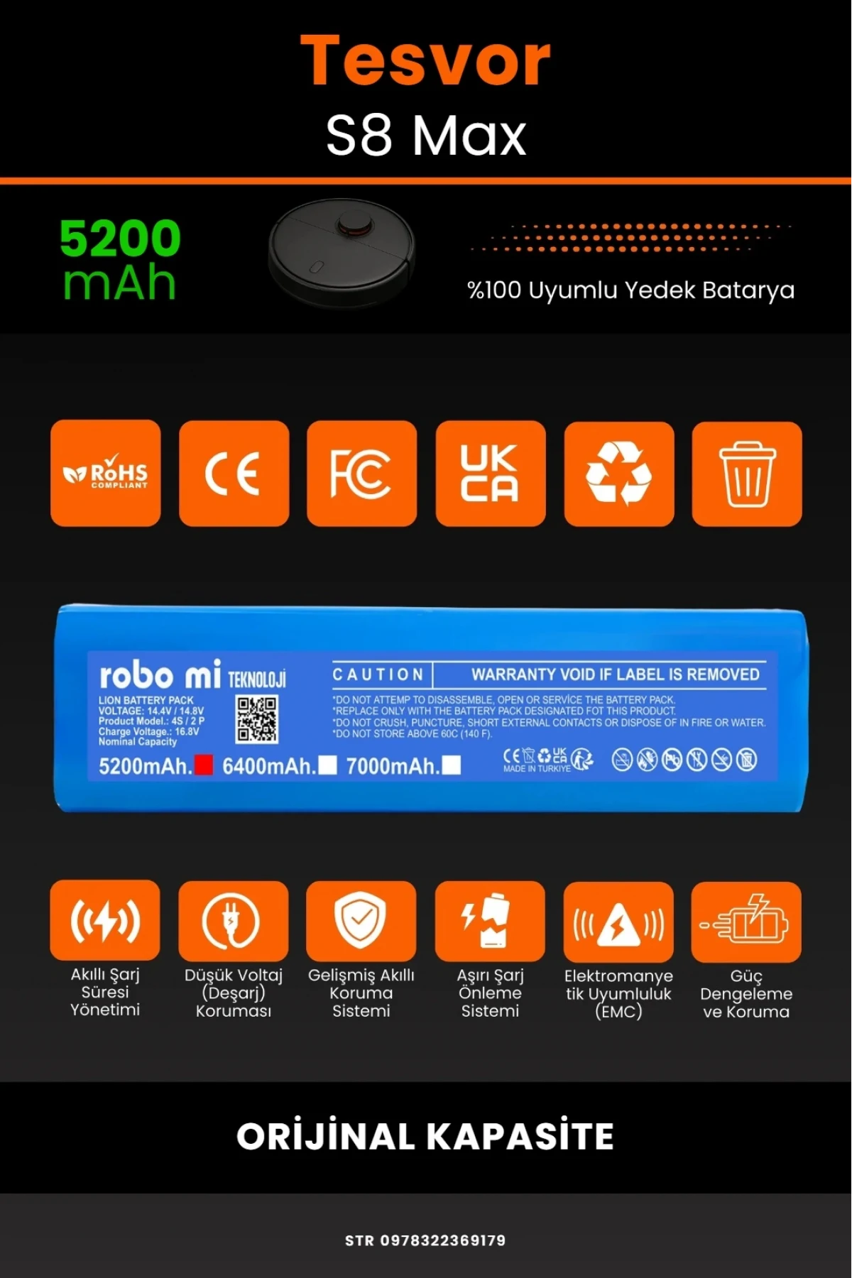 Tesvor S8 MaxUyumlu 5200mAh Robot Süpürge Bataryası - Orijinal Kapasite