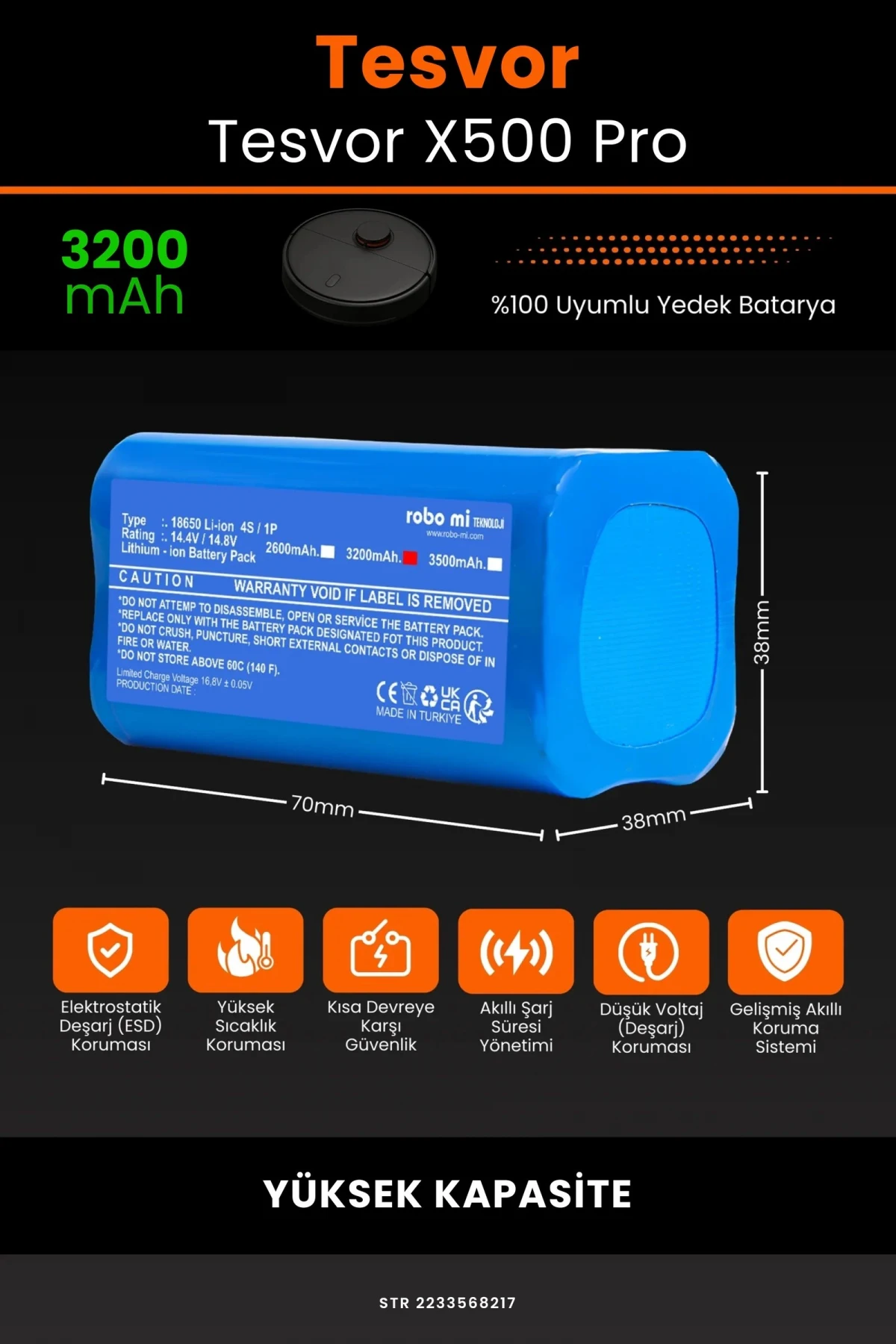 Tesvor Tesvor X500 Pro 3200mAh Robot Süpürge Bataryası - Gerçek Kapasite, Maksimum Güvenlik