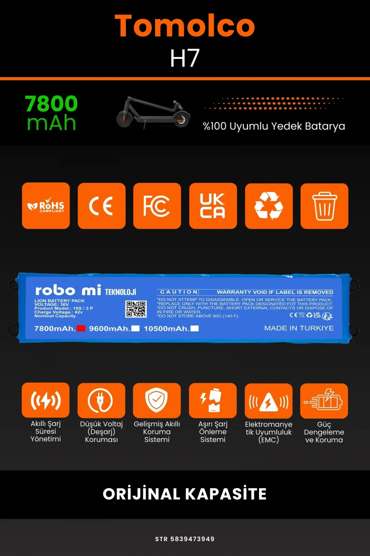 Tomolco H7 / 36V 7800mAh Elektrikli Scooter Bataryası - Gerçek Kapasite, Maksimum Güvenlik