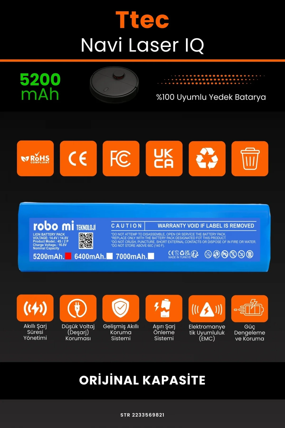 TTEC Navi Laser IQ 5200mAh Robot Süpürge Bataryası - Gerçek Kapasite, Maksimum Güvenlik