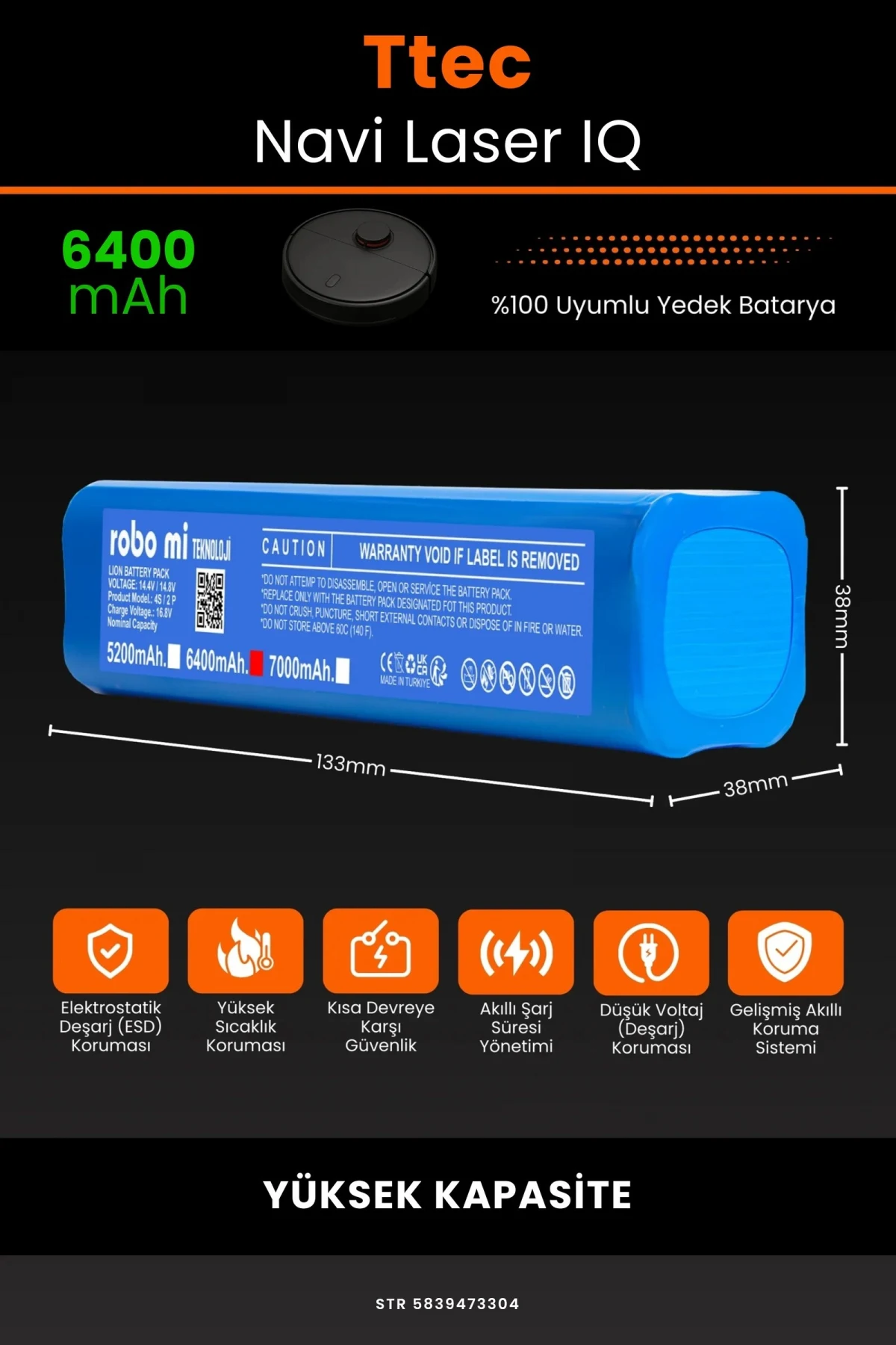 TTEC Navi Laser IQ 6400mAh Robot Süpürge Bataryası - Gerçek Kapasite, Maksimum Güvenlik