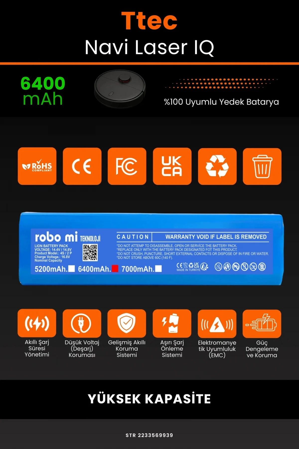 TTEC Navi Laser IQ 6400mAh Robot Süpürge Bataryası - Gerçek Kapasite, Maksimum Güvenlik