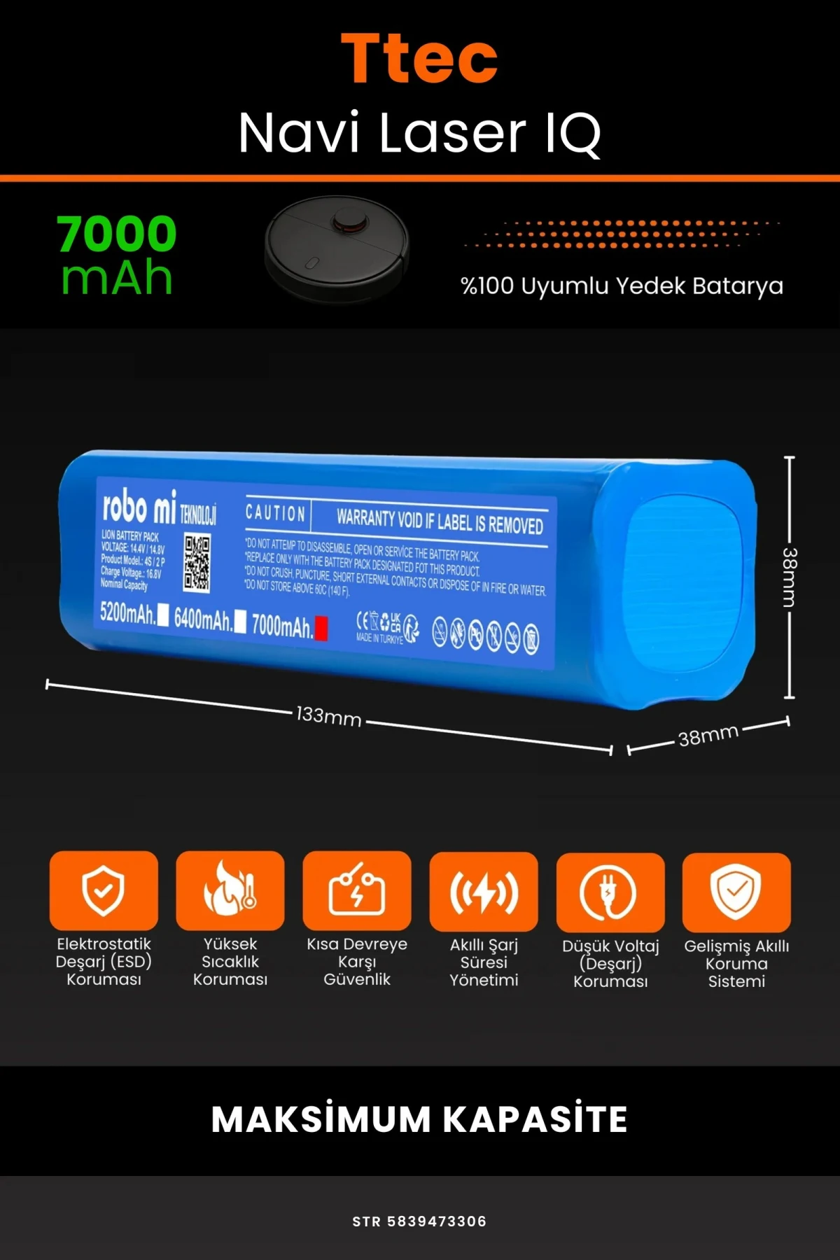 TTEC Navi Laser IQ 7000mAh Robot Süpürge Bataryası - Gerçek Kapasite, Maksimum Güvenlik