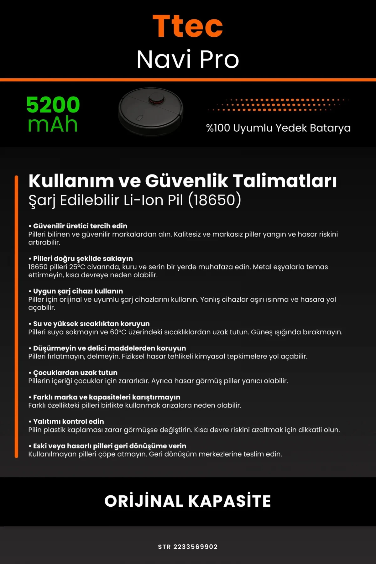 TTEC Navi Pro 5200mAh Robot Süpürge Bataryası - Gerçek Kapasite, Maksimum Güvenlik