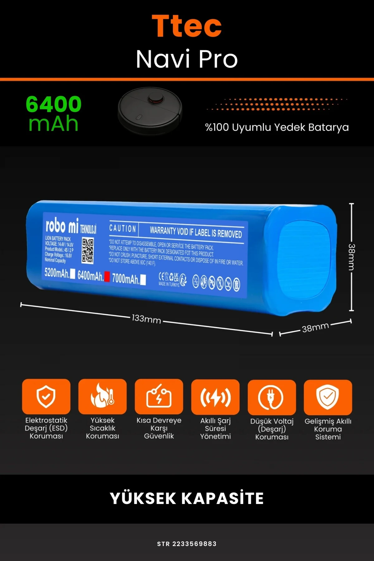 TTEC Navi Pro 6400mAh Robot Süpürge Bataryası - Gerçek Kapasite, Maksimum Güvenlik