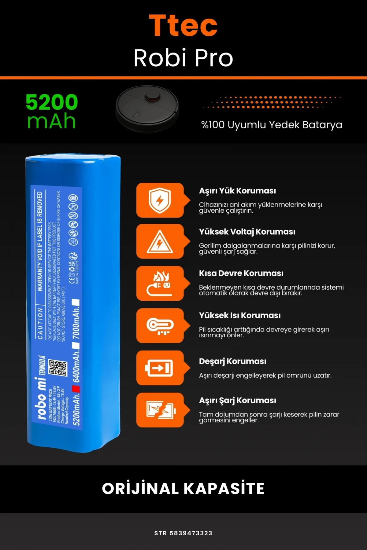 TTEC Robi Pro 5200mAh Robot Süpürge Bataryası - Gerçek Kapasite, Maksimum Güvenlik