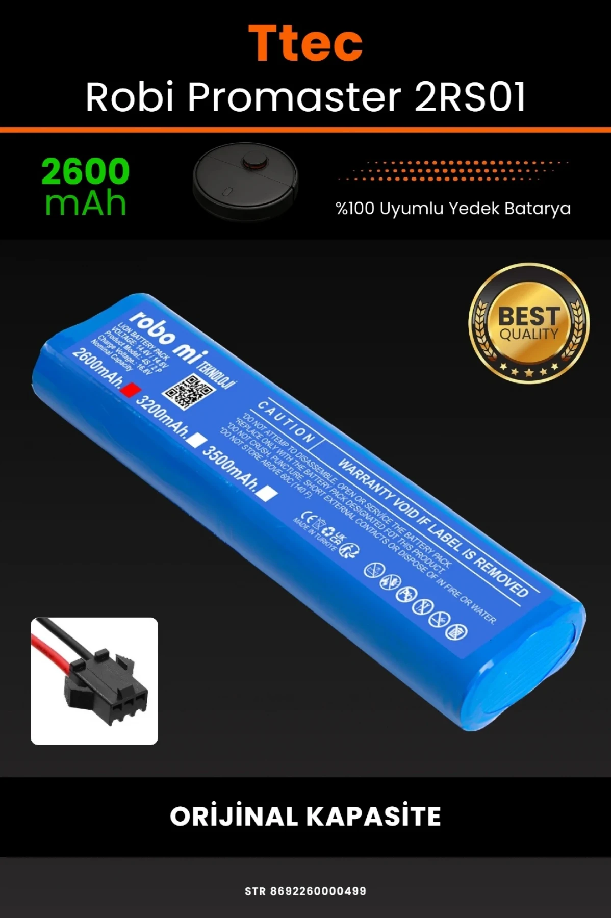 TTEC Robi ProMaster Uyumlu 2600mAh Robot Süpürge Bataryası - Orijinal Kapasite