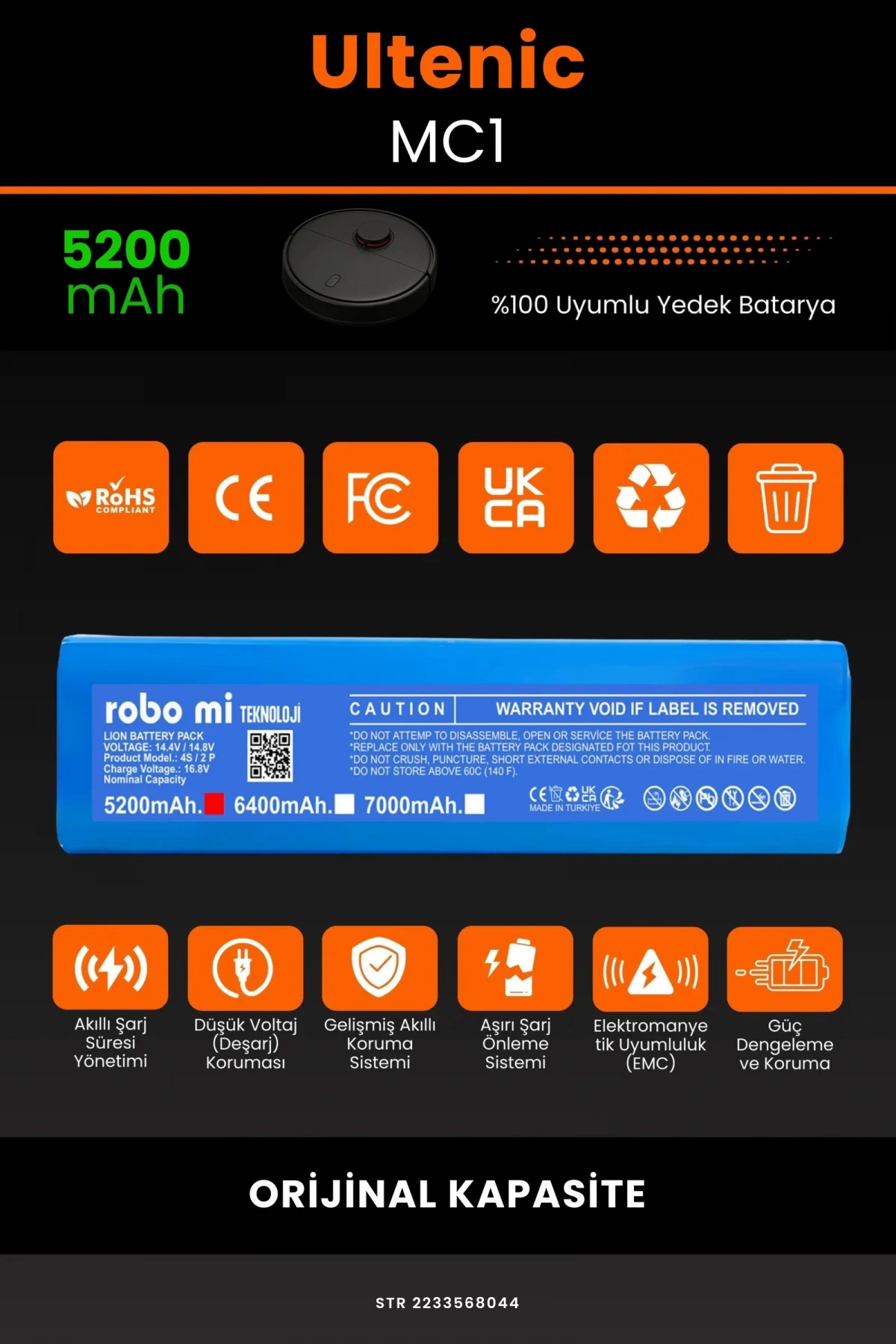 Ultenic MC1 5200mAh Robot Süpürge Bataryası - Gerçek Kapasite, Maksimum Güvenlik