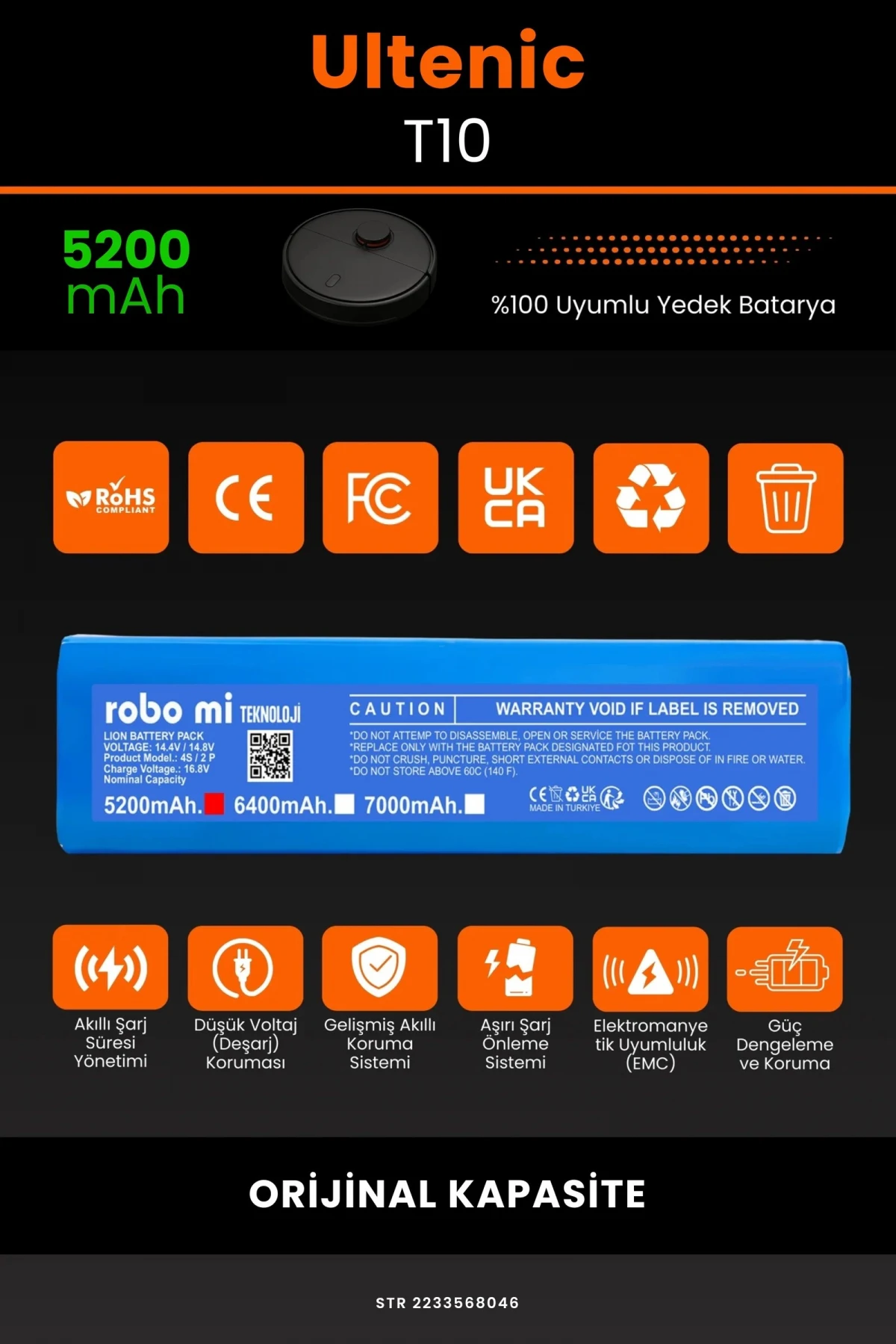Ultenic T10 5200mAh Robot Süpürge Bataryası - Gerçek Kapasite, Maksimum Güvenlik