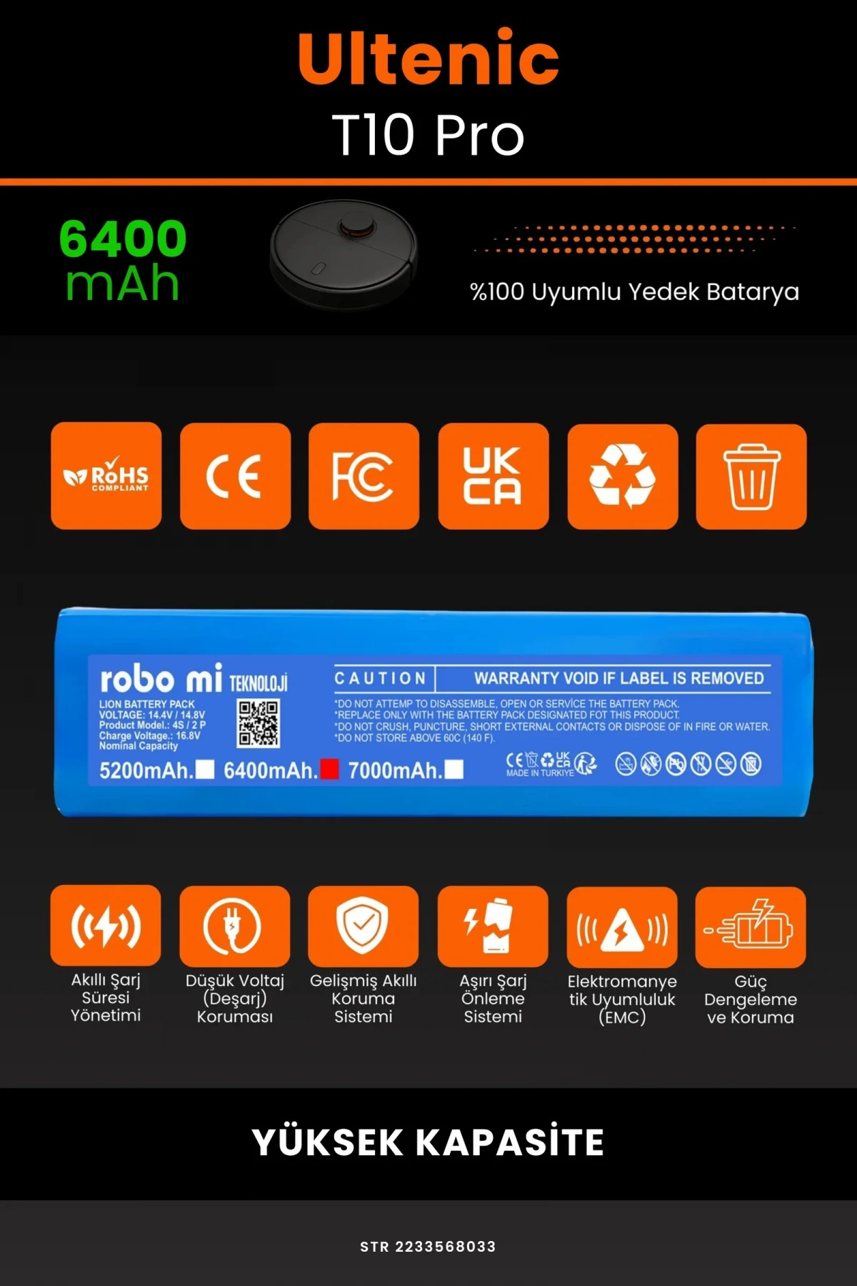 Ultenic T10 Pro 6400mAh Robot Süpürge Bataryası - Gerçek Kapasite, Maksimum Güvenlik