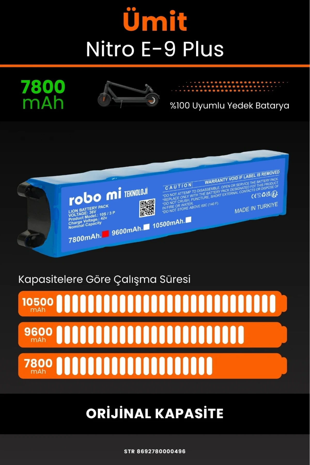 Ümit Nitro E9 Plus Elektrikli Scooter Uyumlu 7800mAh Batarya Modülü - Orijinal Kapasite
