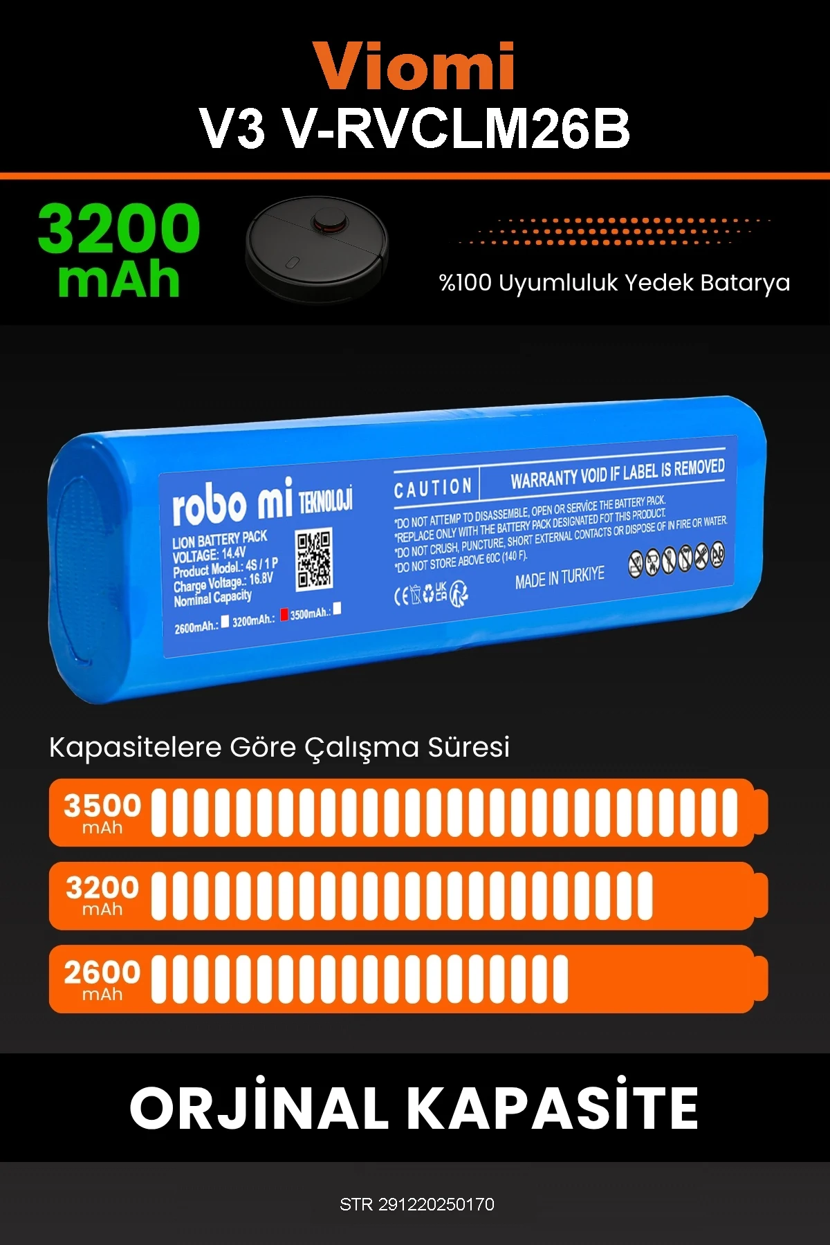Viomi Robot Vacuum Cleaner V3 Uyumlu 3200mAh Robot Süpürge Bataryası - Gerçek Kapasite, Maksimum Güvenlik