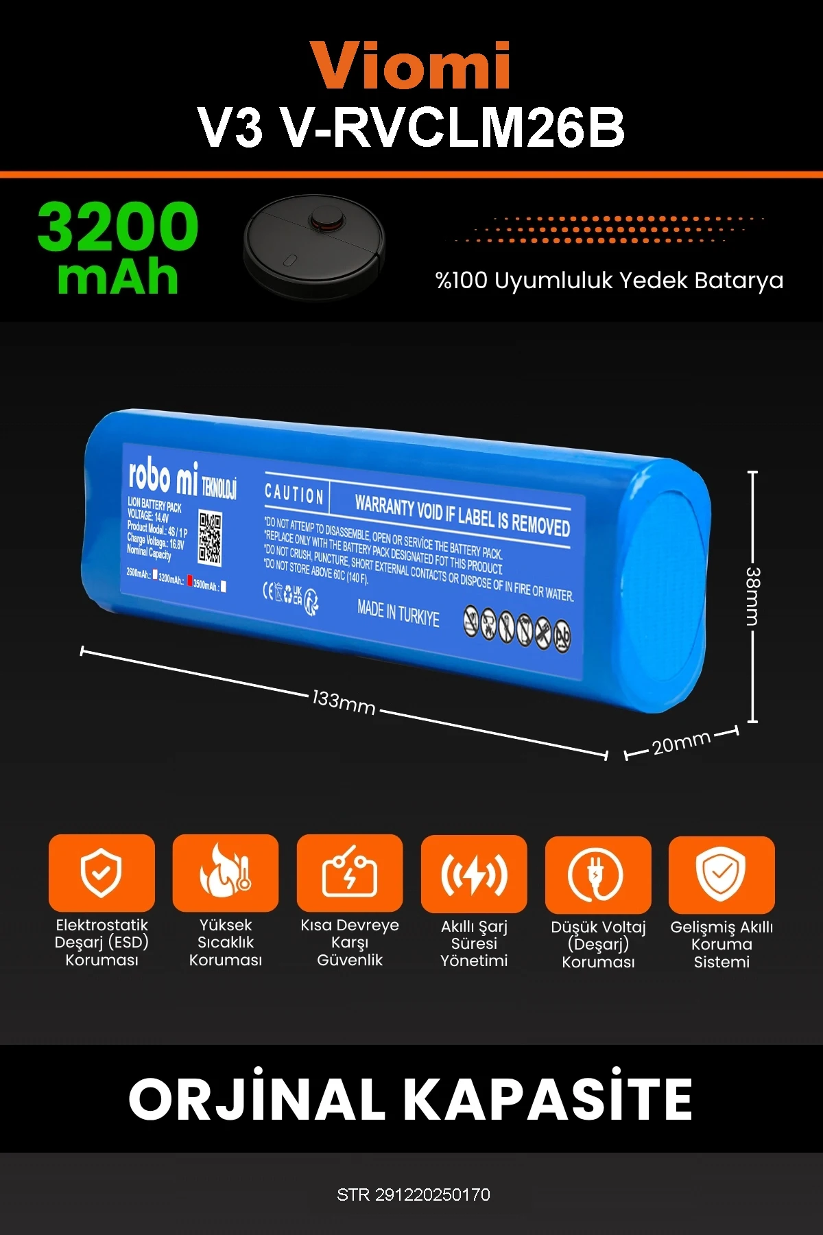 Viomi Robot Vacuum Cleaner V3 Uyumlu 3200mAh Robot Süpürge Bataryası - Gerçek Kapasite, Maksimum Güvenlik