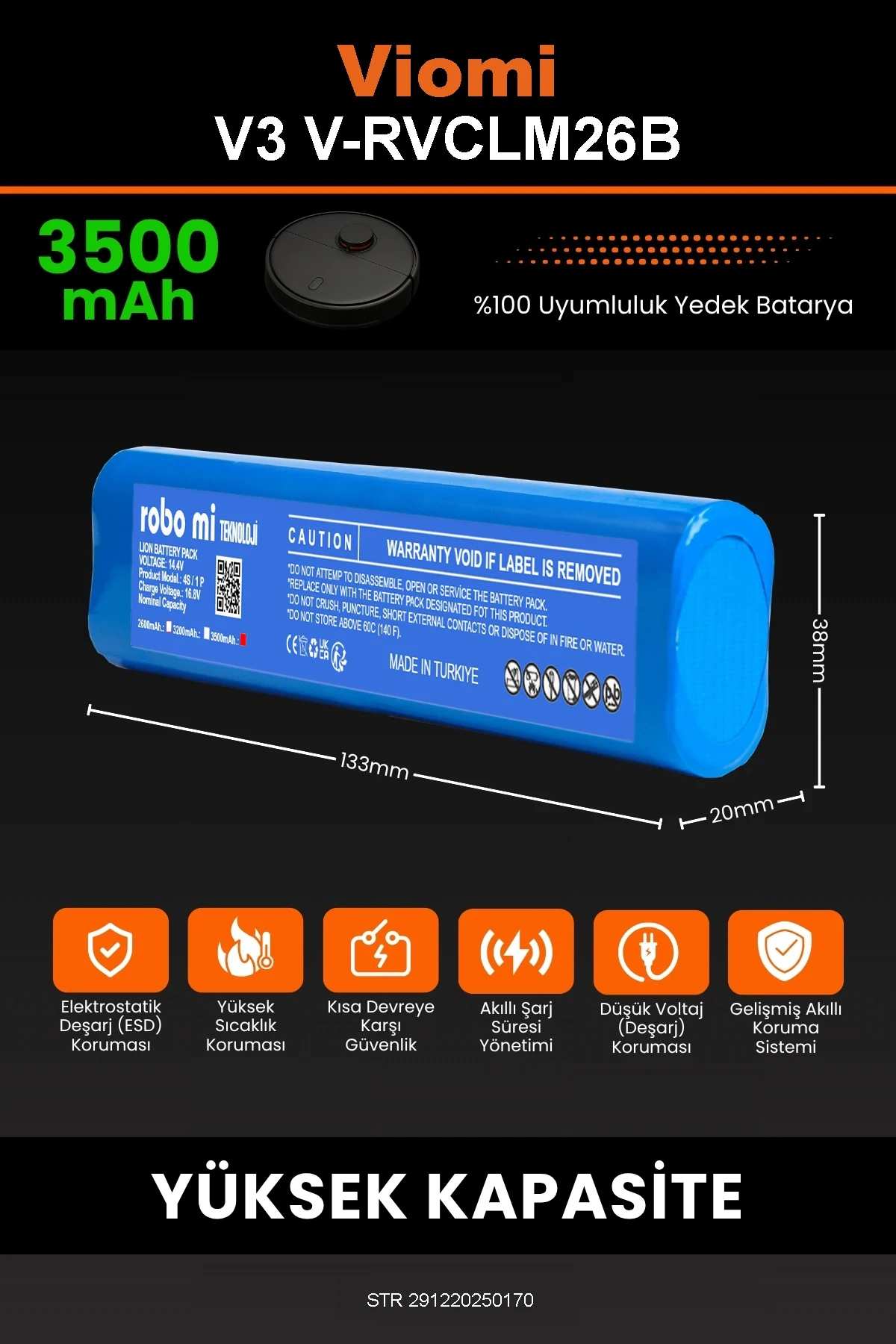 Viomi Robot Vacuum Cleaner V3 Uyumlu 3500mAh Robot Süpürge Bataryası - Gerçek Kapasite, Maksimum Güvenlik