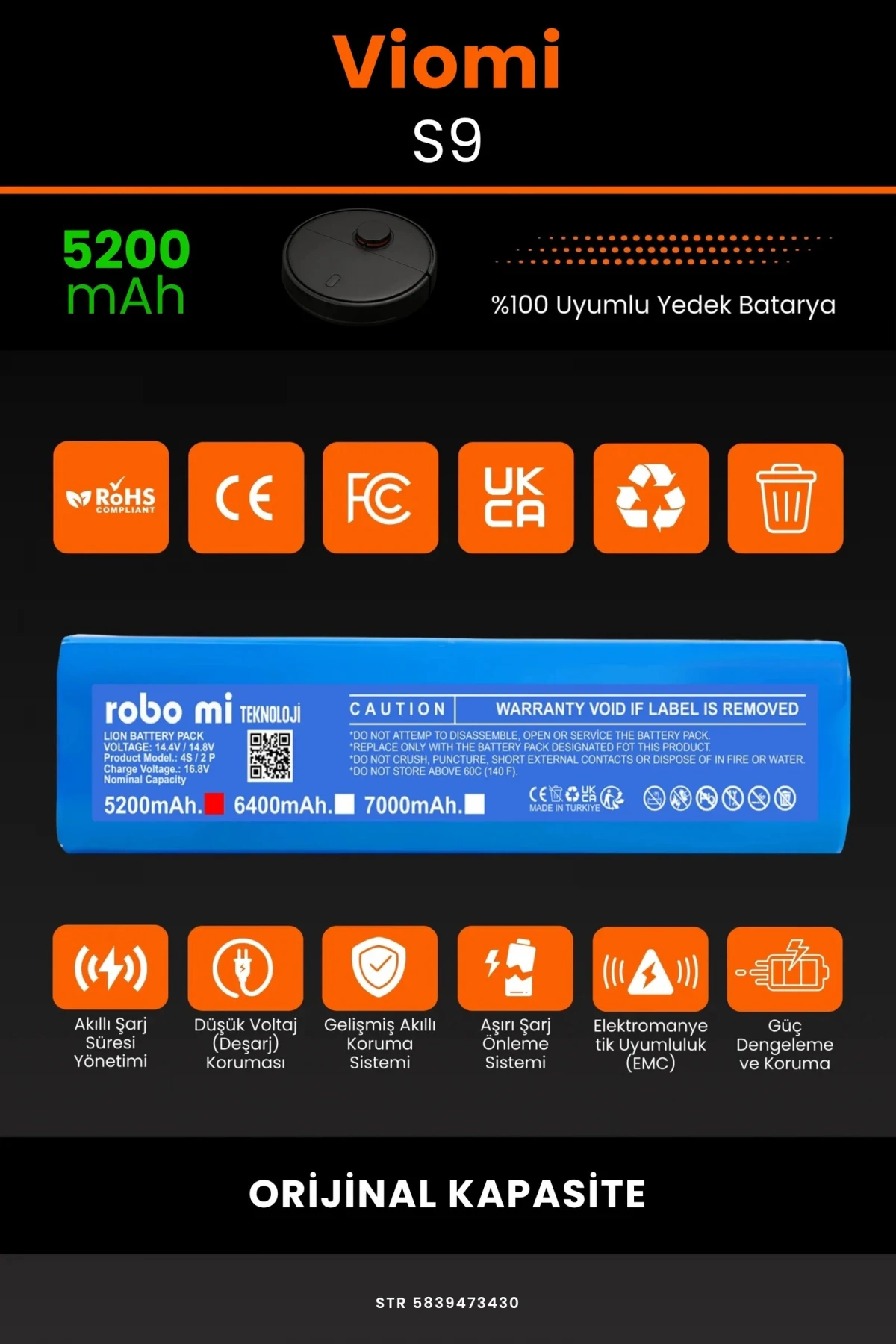 Viomi S9 5200mAh Robot Süpürge Bataryası - Gerçek Kapasite, Maksimum Güvenlik