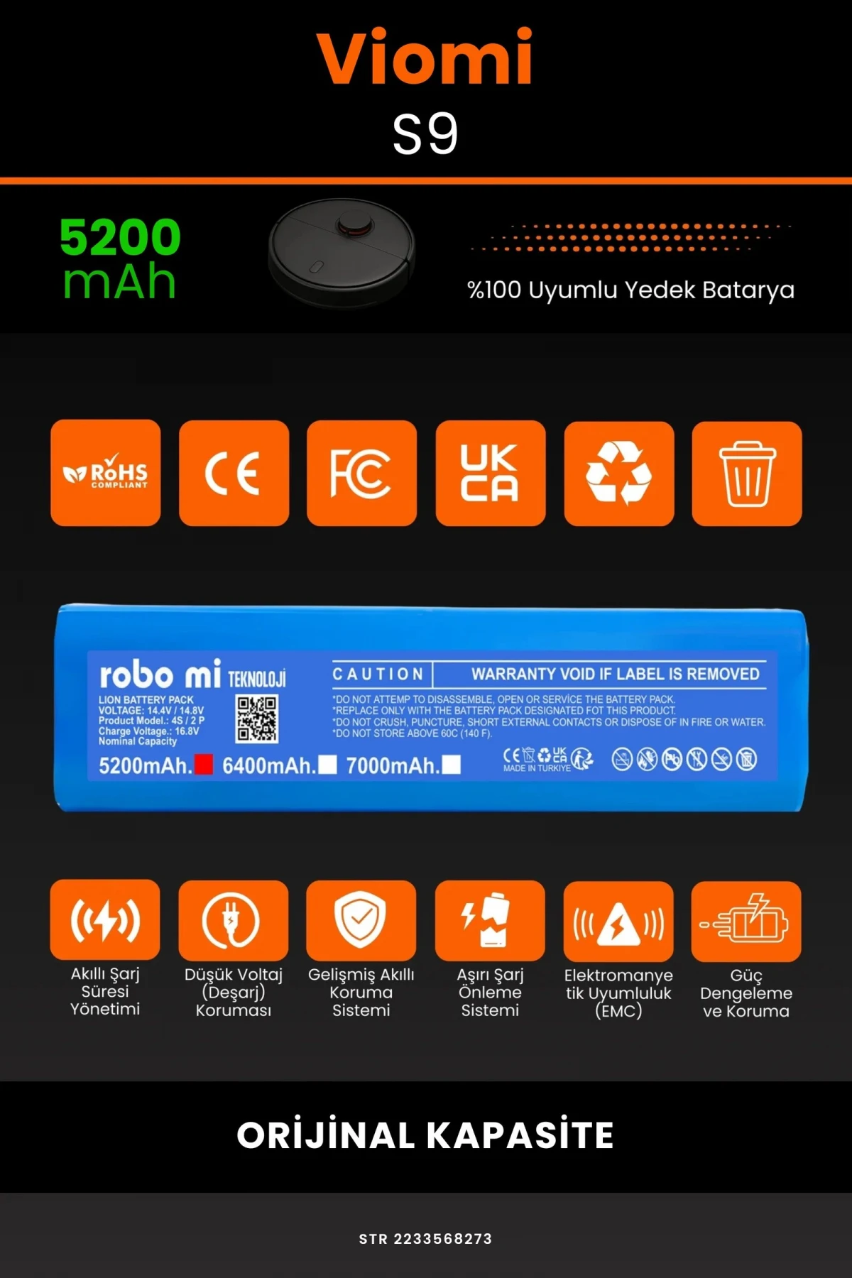Viomi S9 5200mAh Robot Süpürge Bataryası - Gerçek Kapasite, Maksimum Güvenlik